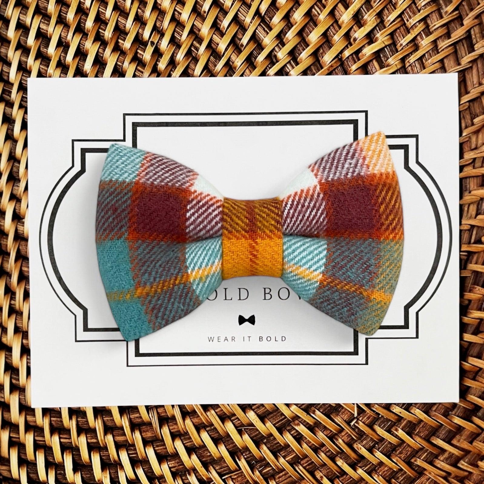 Orange and Blue plaid Dog Bow Tie for Dog and Cat Collar