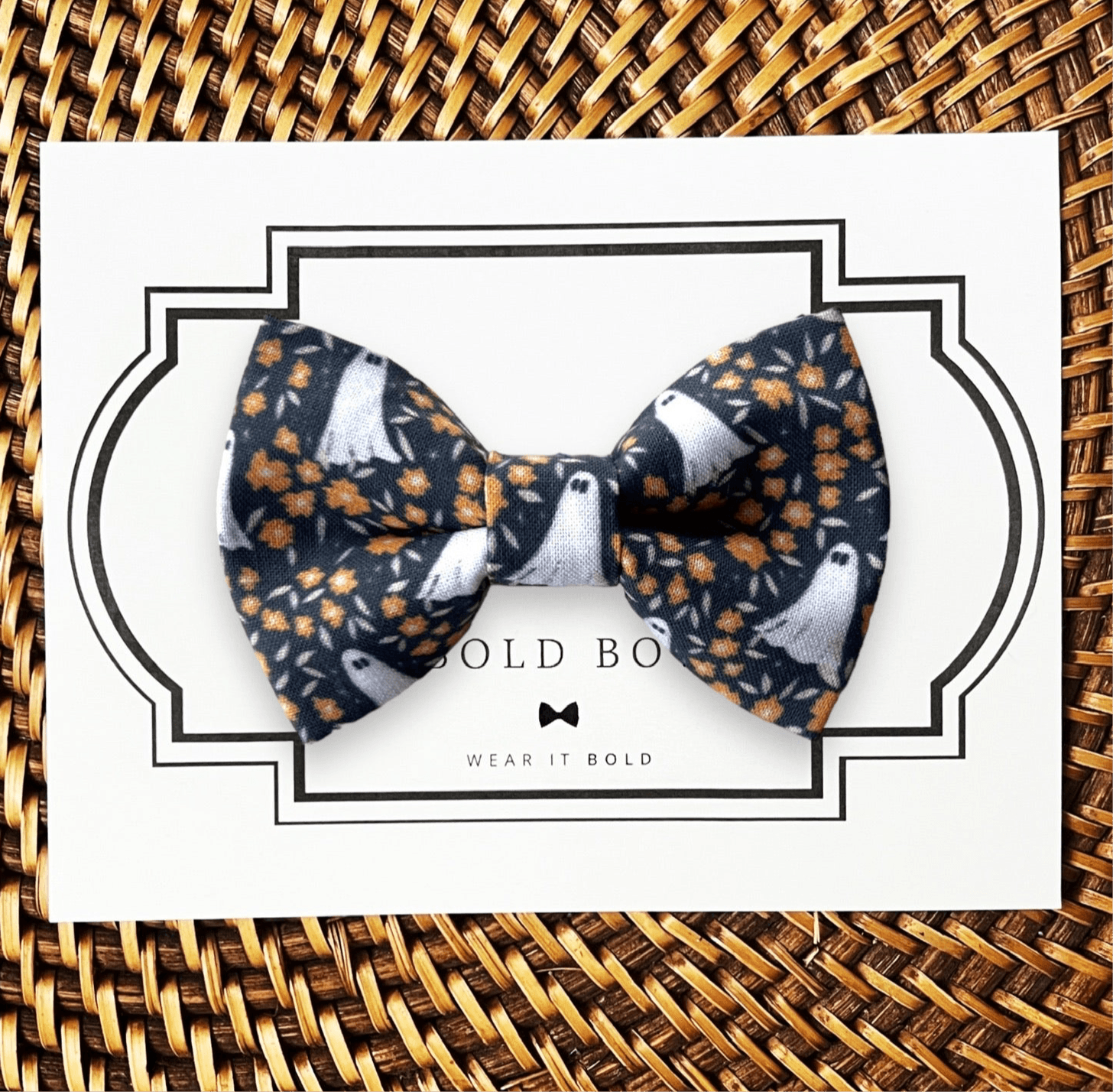 halloween dog bow tie with ghosts and flowers