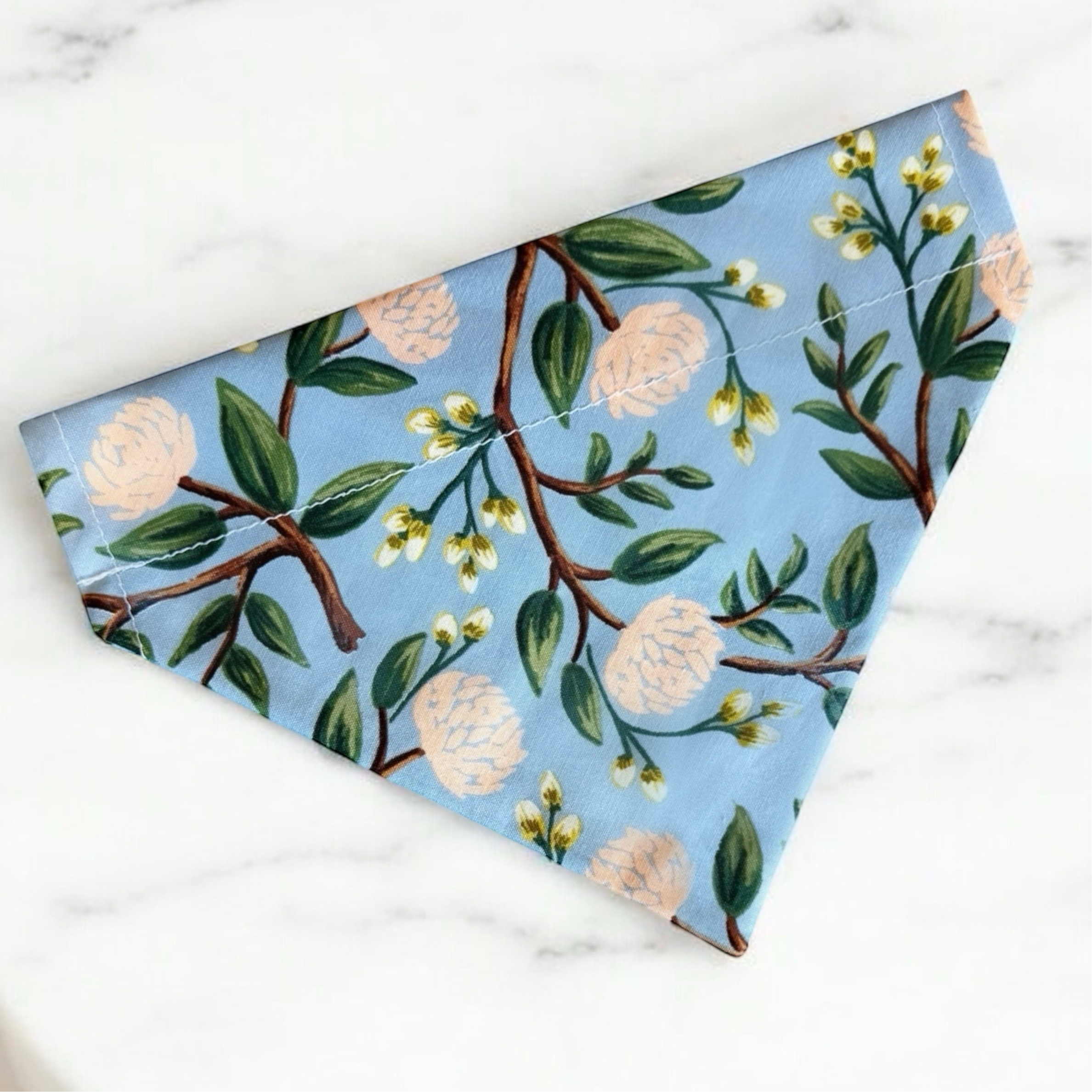 Floral Dusty Blue Dog Bandana- for summer or dog wedding outfit.