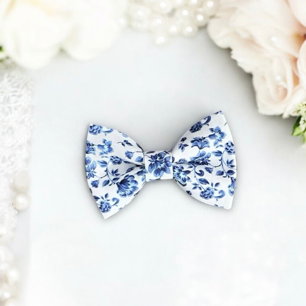 Dusty blue floral bow tie for men
