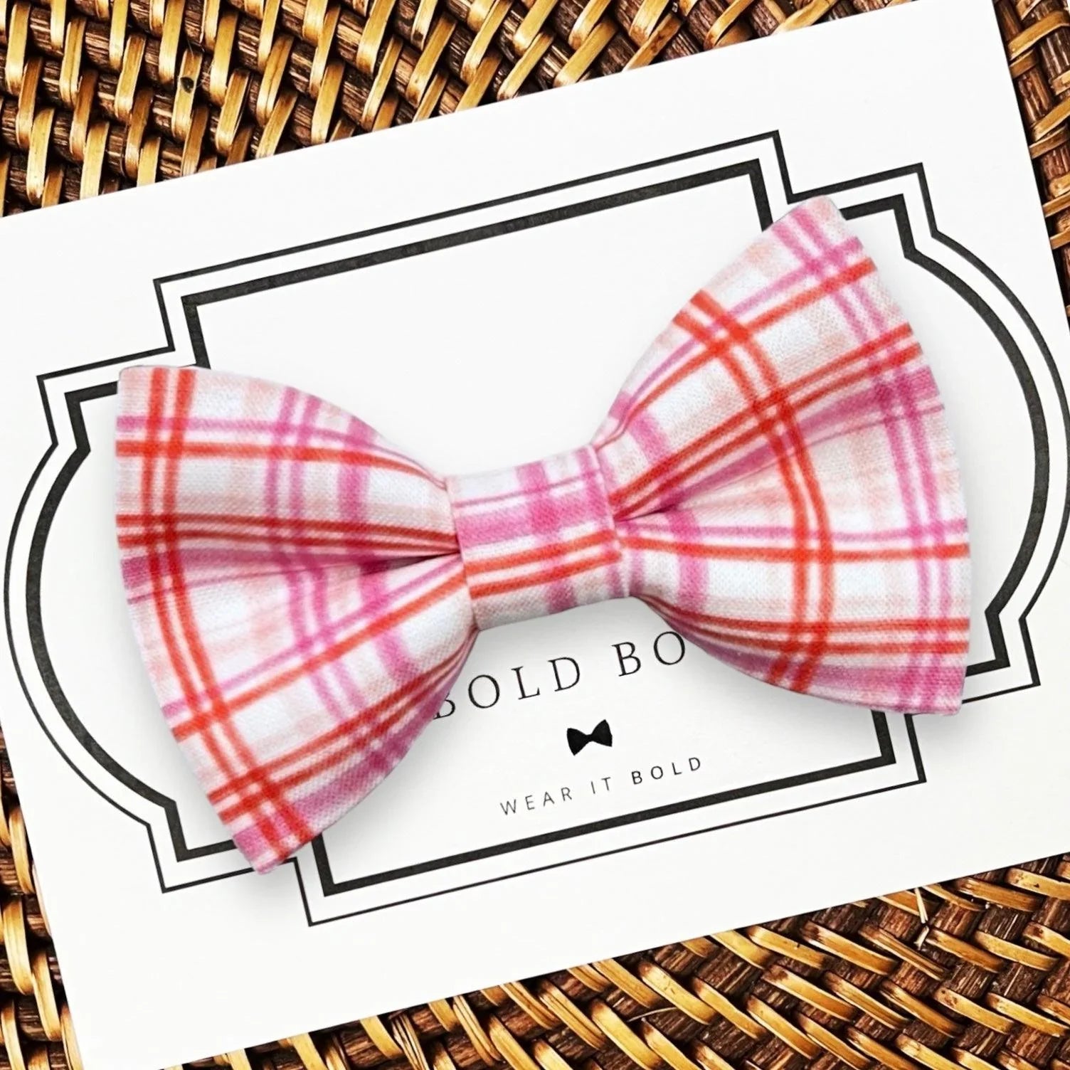 Red and Pink Valentines Day dog bow tie for pet collar accessory.