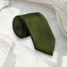 Olive Necktie- Satin Olive Men’s tie for wedding.