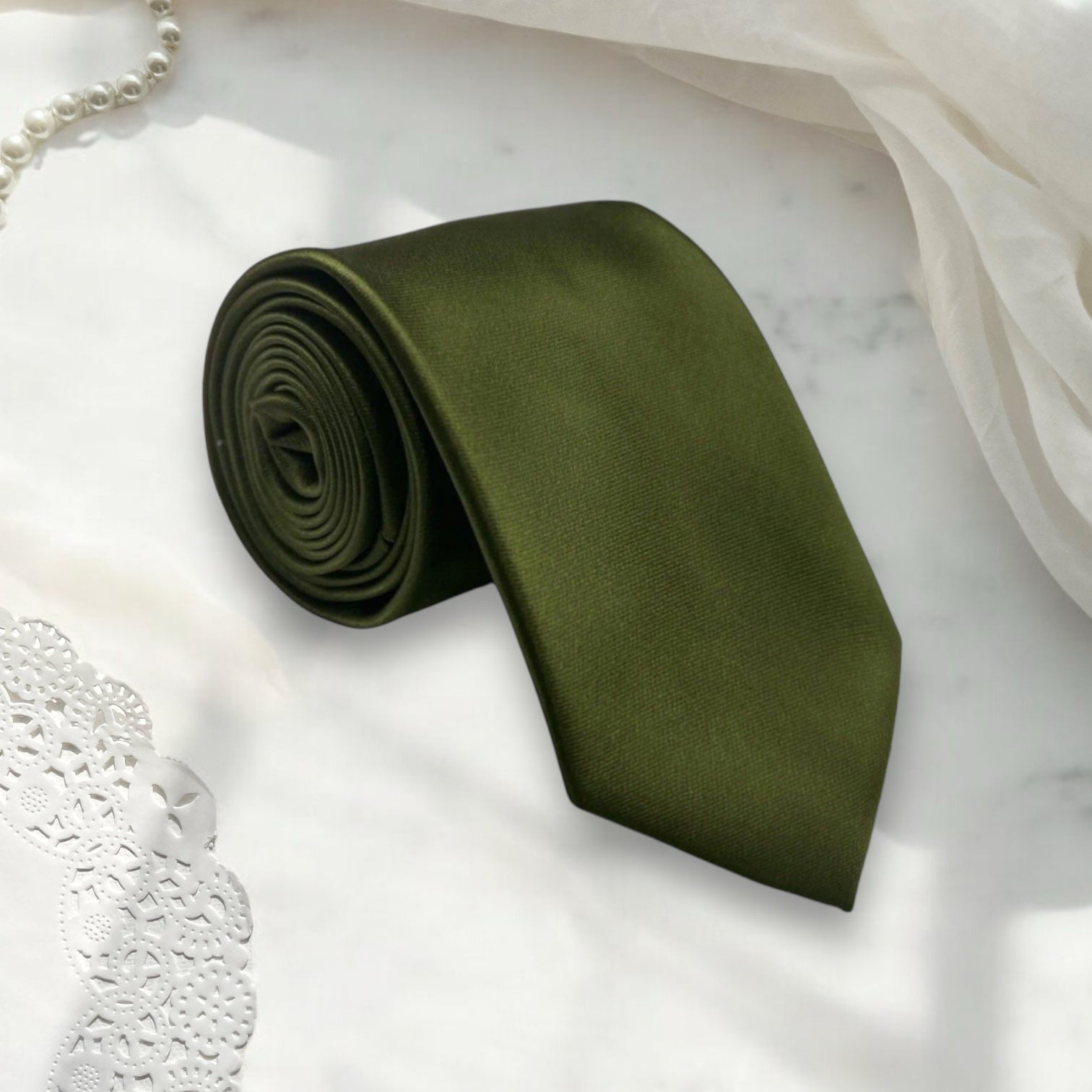 Olive Necktie- Satin Olive Men’s tie for wedding.