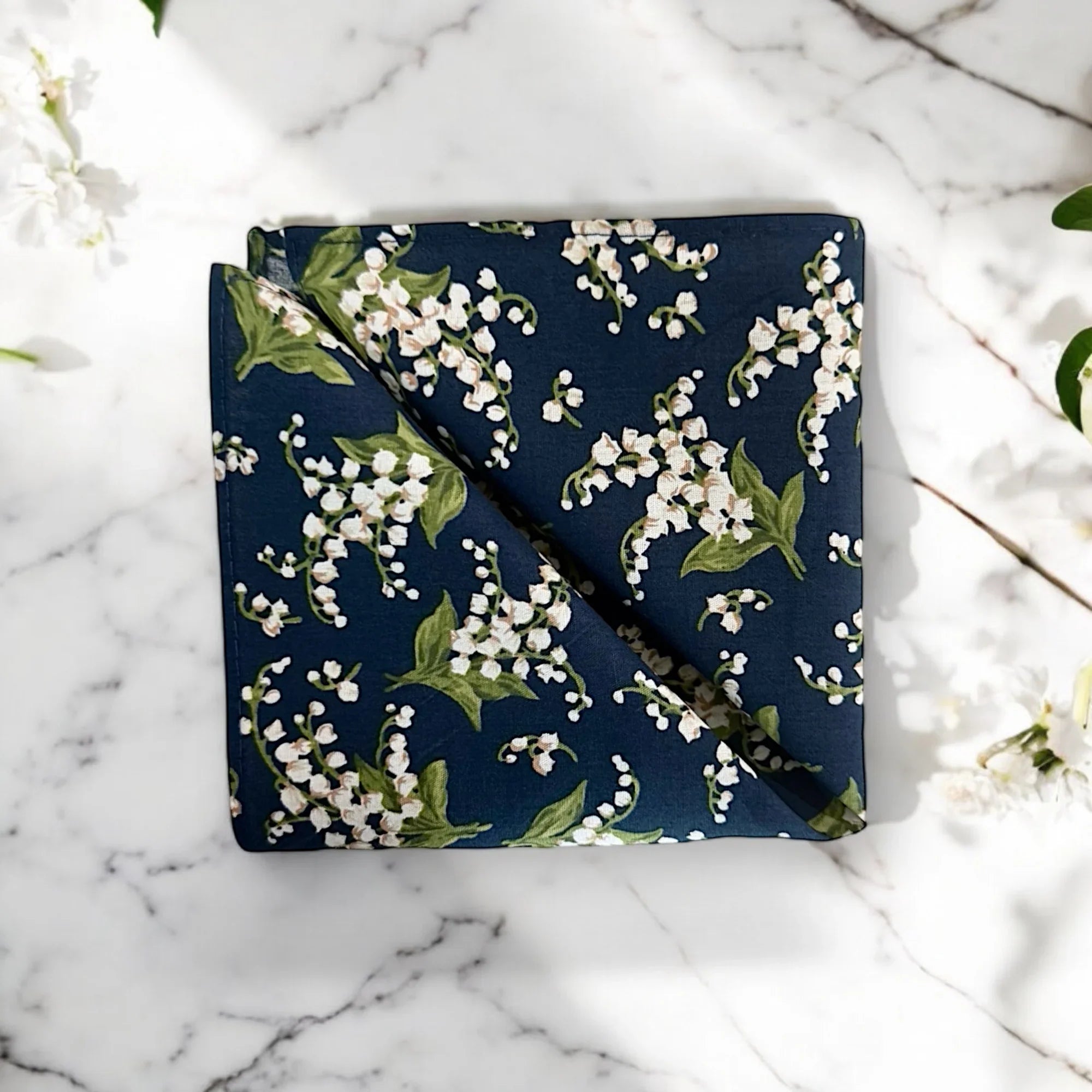 Pocket Square- floral - navy blue
