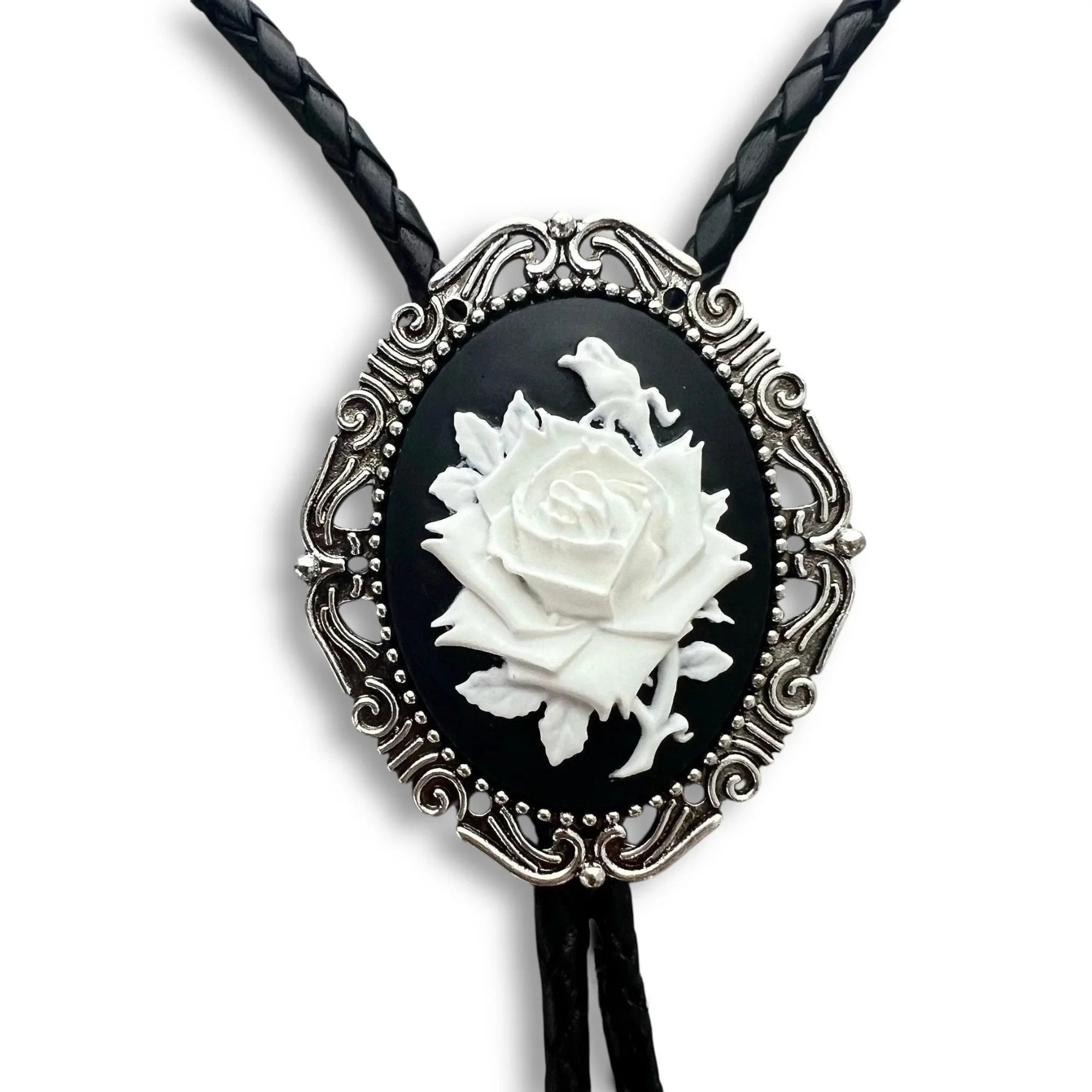 White Rose Bolo tie for men groomsmen and wedding.