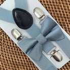 Dusty Blue Bow Tie & Dusty Blue Suspenders Set for wedding groomsmen or ring bearers.