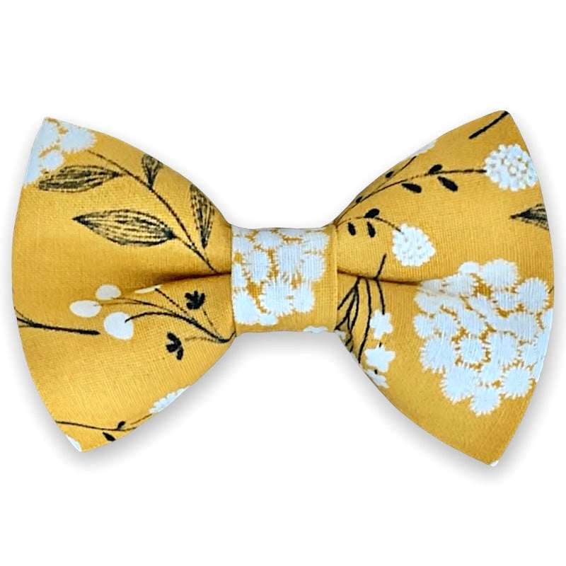 Mustard Floral Bow Tie with White Flowers for Wedding Groomsmen and Ring Bearers