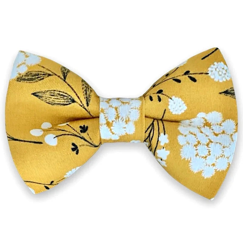 Mustard Floral Bow Tie with White Flowers for Wedding Groomsmen and Ring Bearers