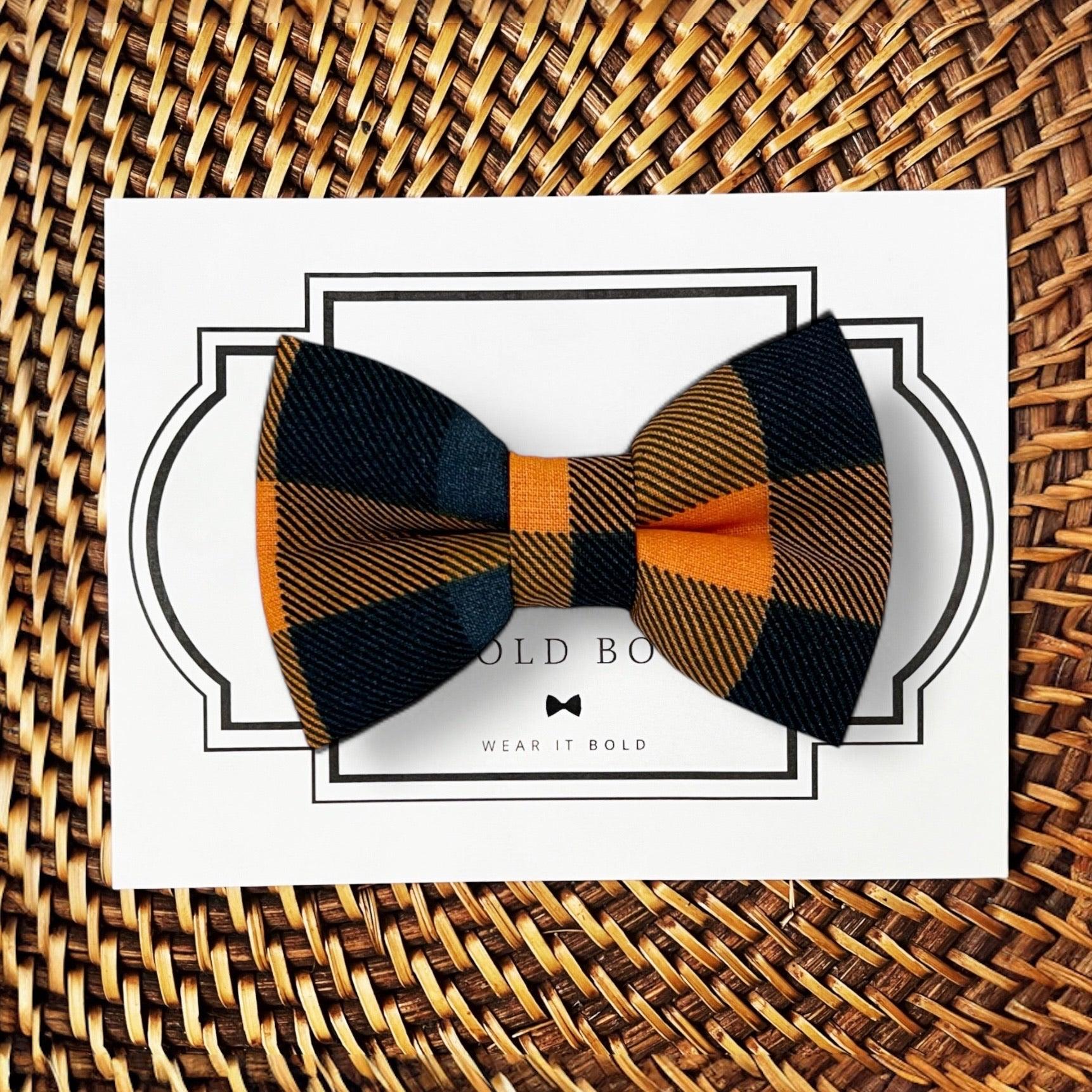 Halloween Orange Black Plaid Pet Bow Tie for Dog and Cat Collar
