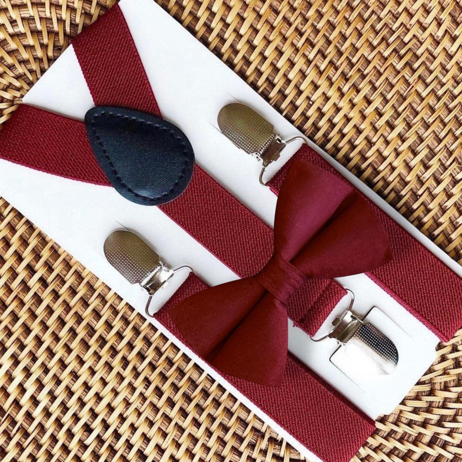 Burgundy Bow Tie & Burgundy Suspenders Set