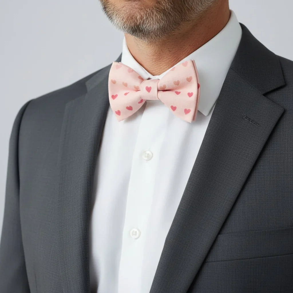 Valentine's Day bow tie worn by a man in a suit.