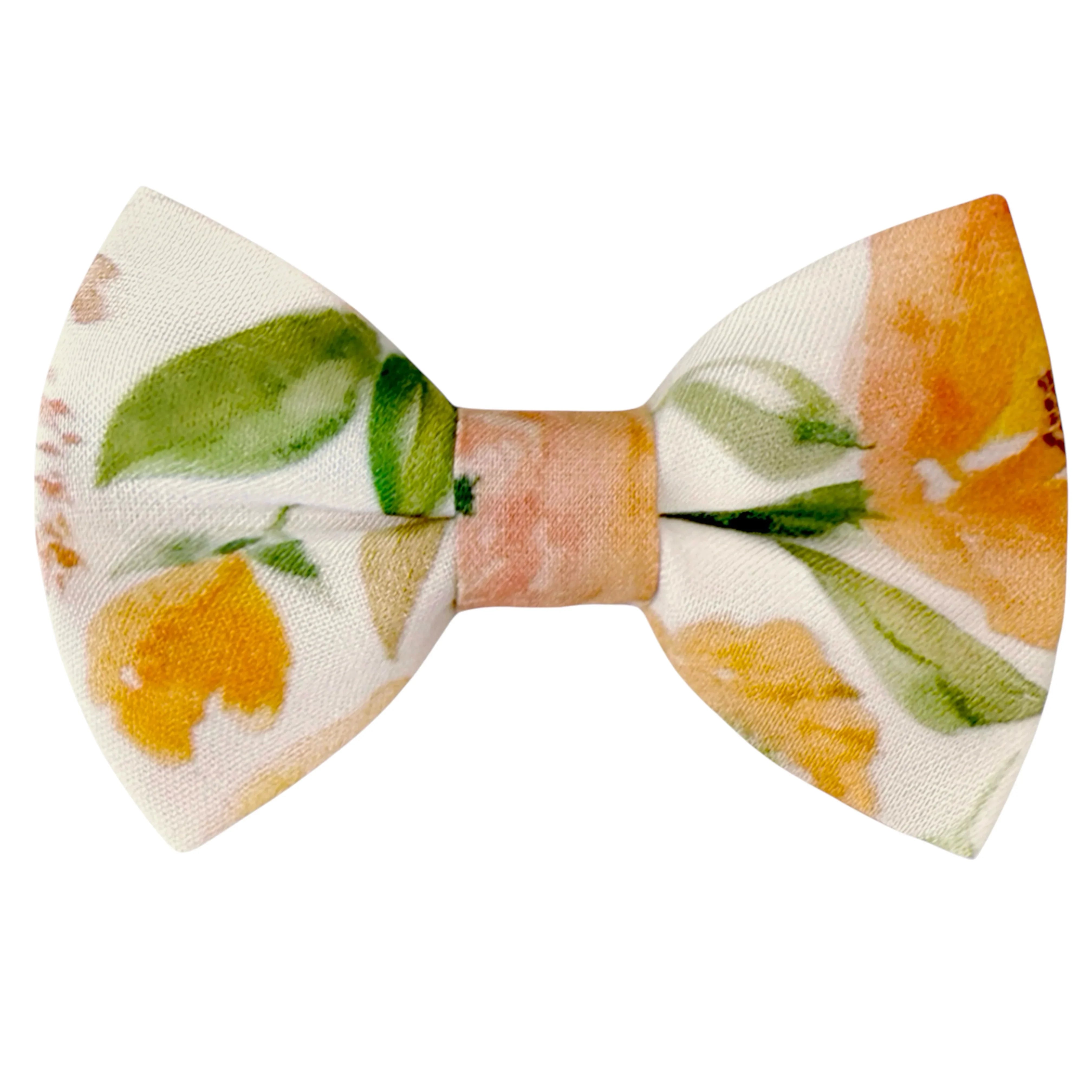 Orange and green floral bow tie for men, weddings and groomsmen, on a white background