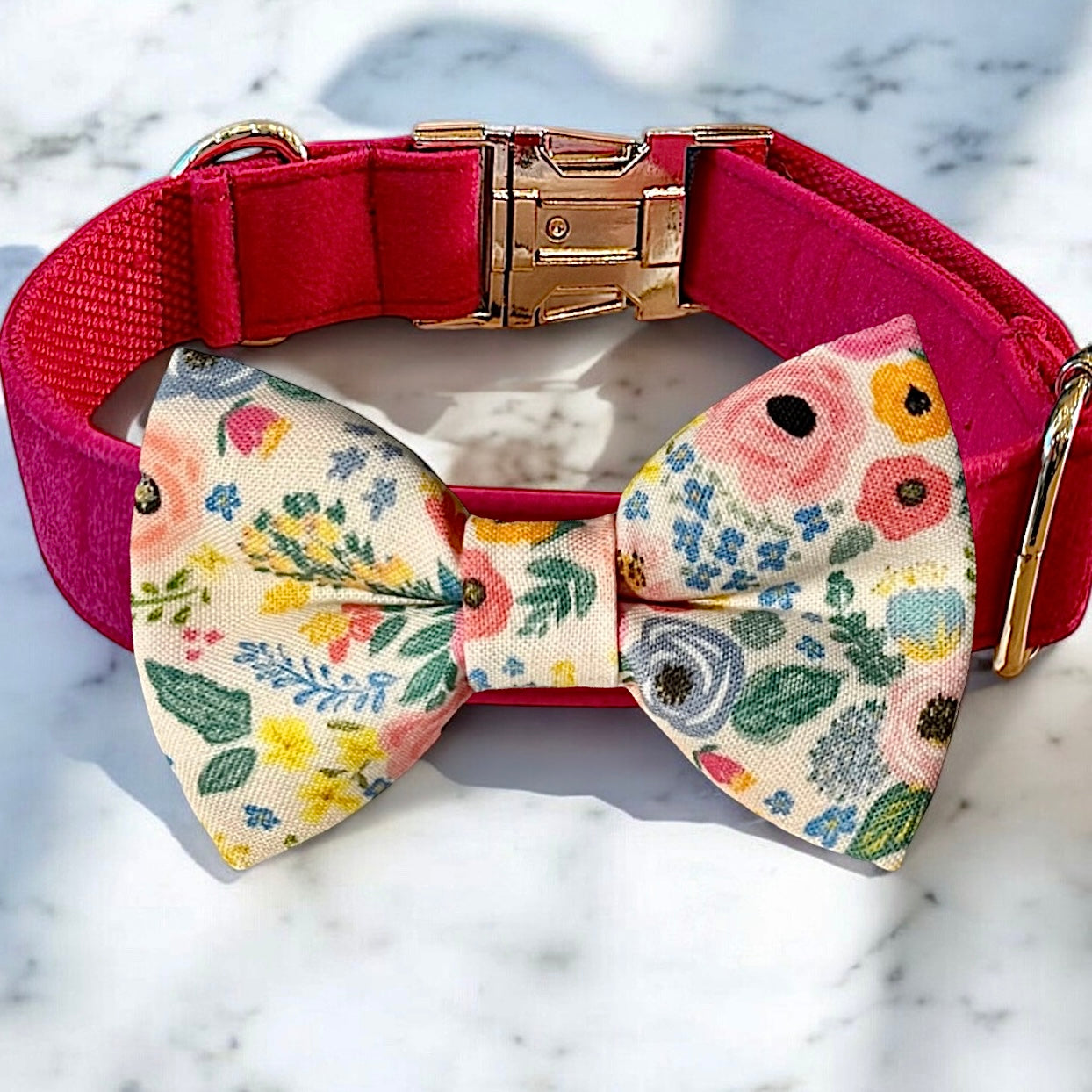 Wonderland Garden Pink Bow Tie Dog Collar