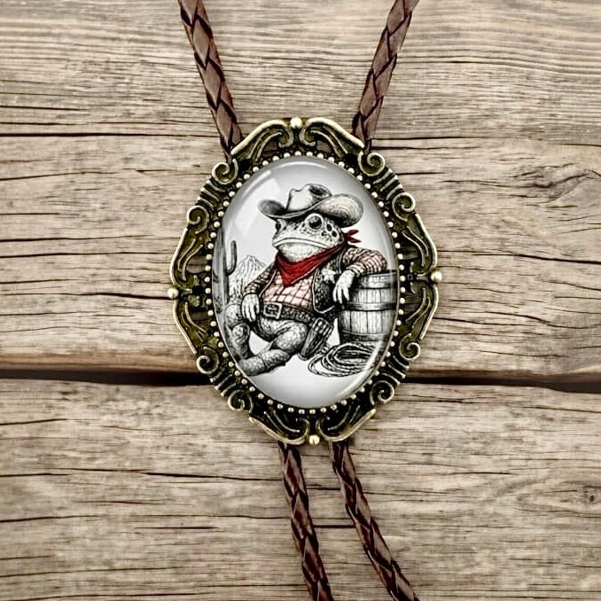 Bolo Tie with Western Cowboy Toad featuring Leather Cord The Bold Bow Tie
