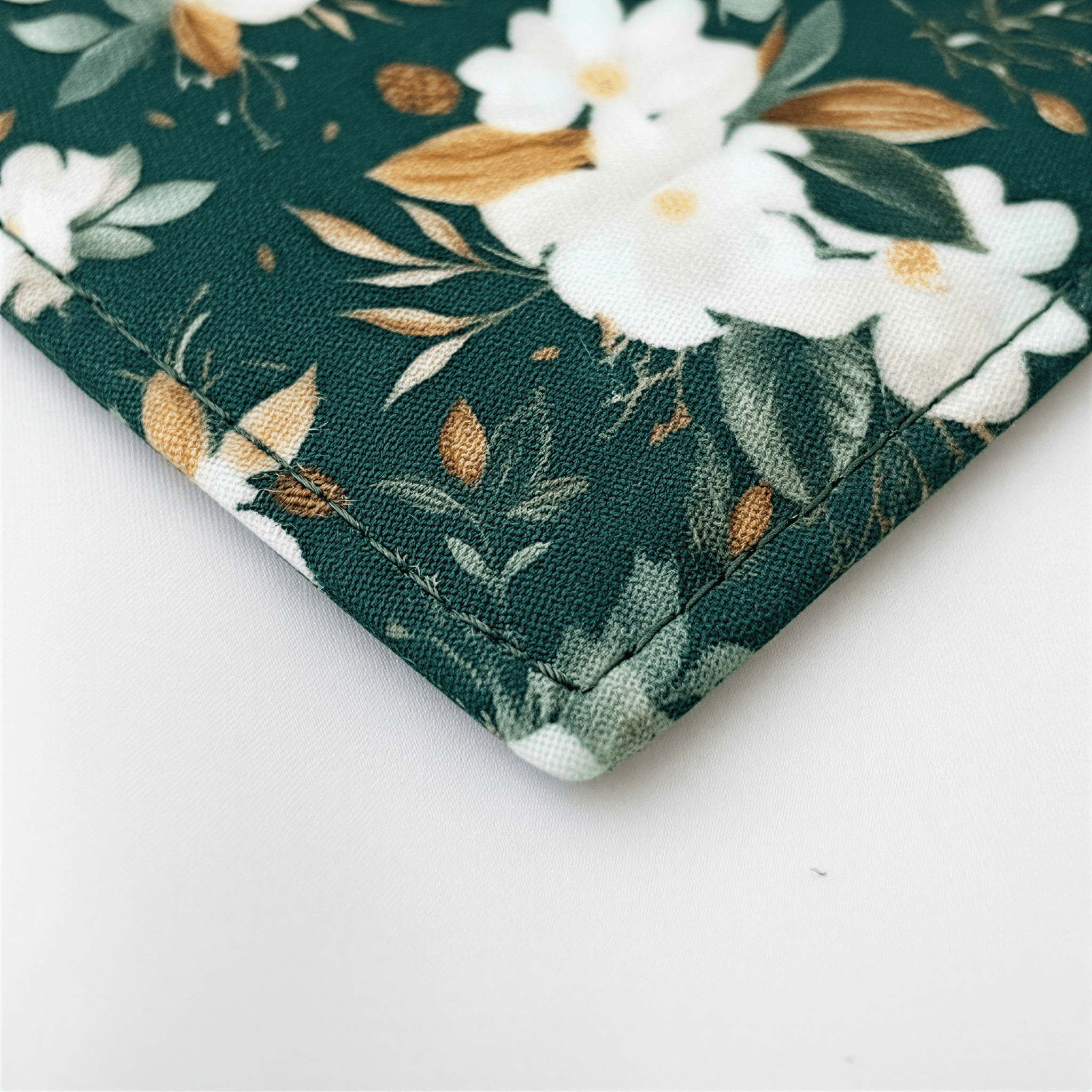Close up of floral dog bandana.