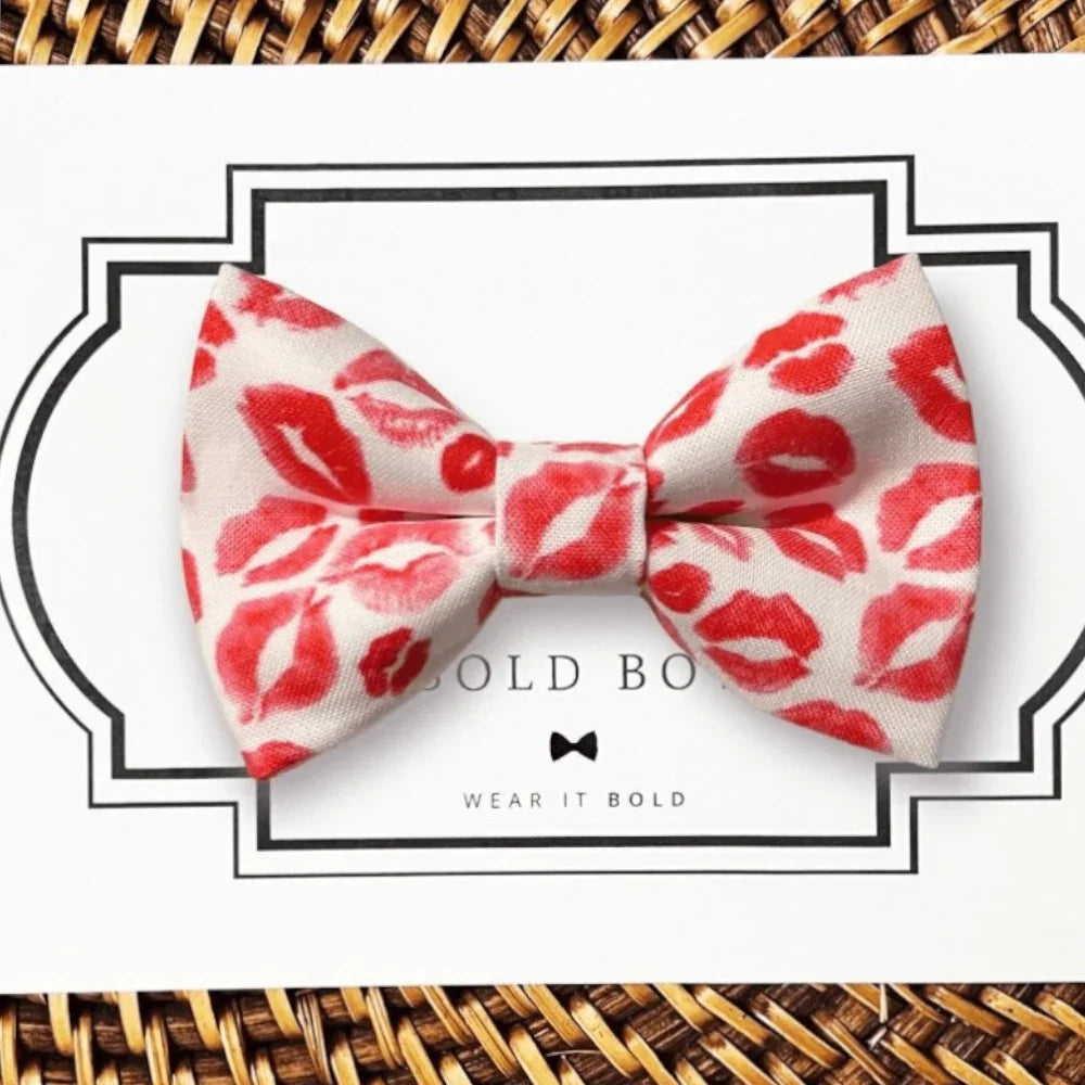 Valentine's Day dog bow tie or cat bow tie in red and white.