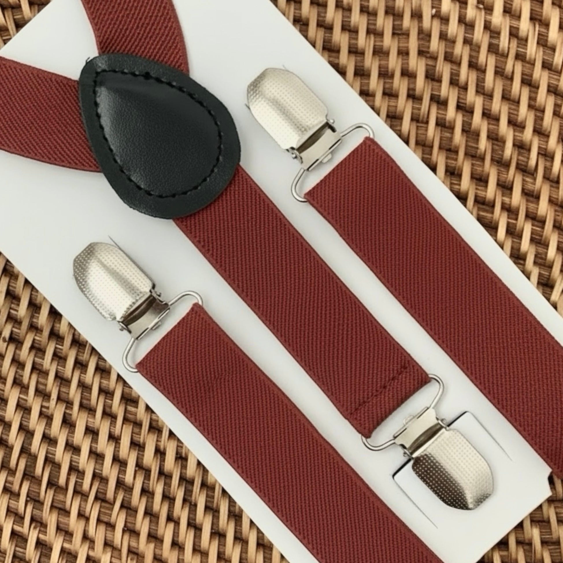 Terracotta suspenders for groomsmen, wedding and ring bearer outfits.
