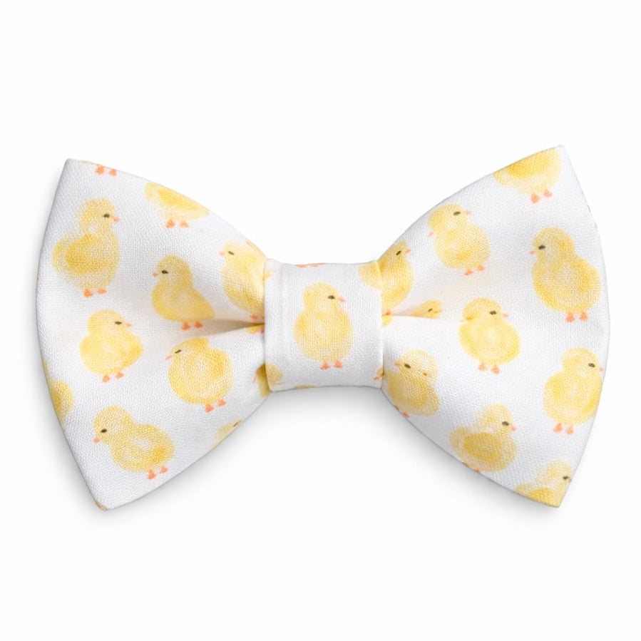 Bow tie with yellow chicks Easter pattern on a white background