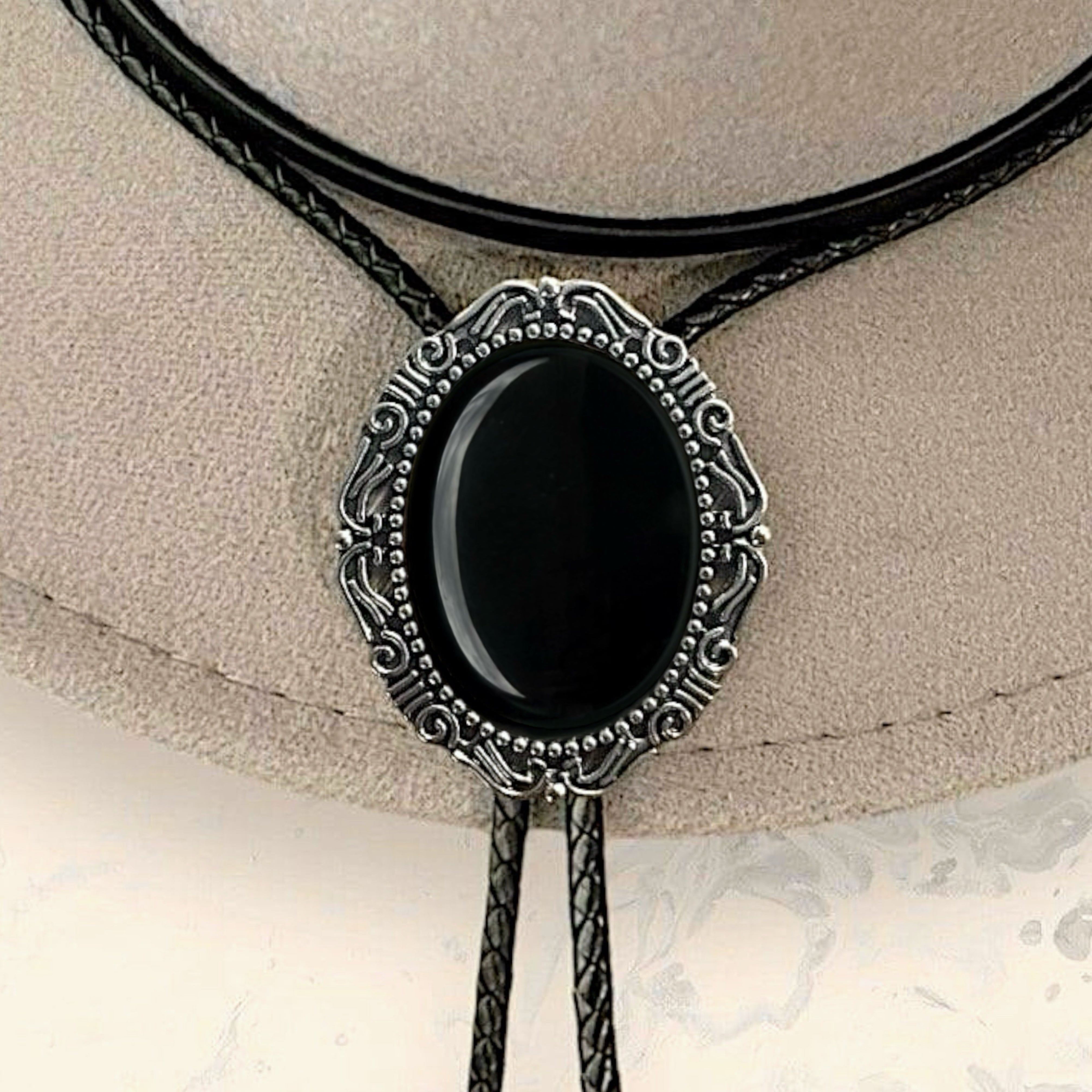 Black Bolo Tie- Onyx Western Wedding Accessory for Men and Women
