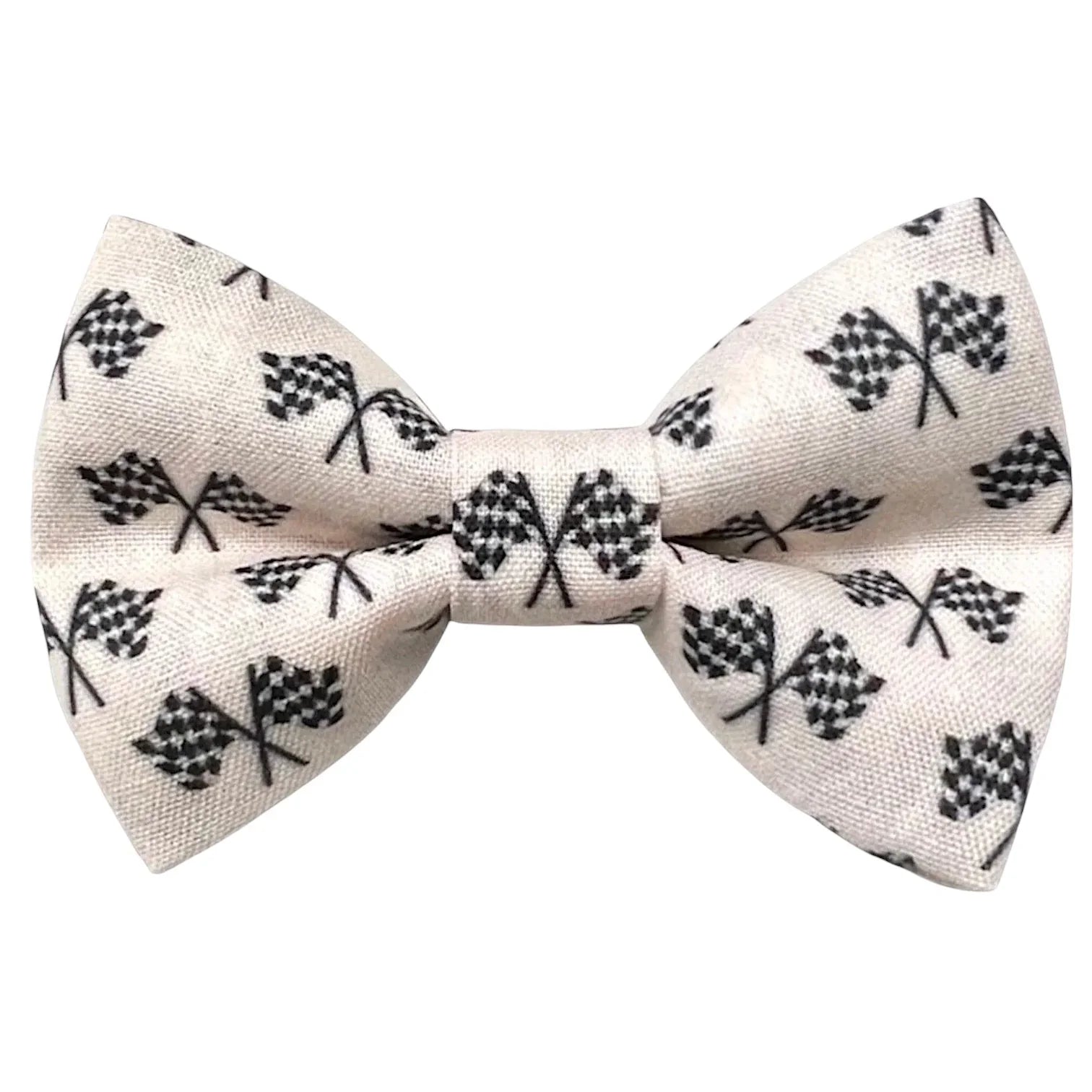 White bow tie with black checkered pattern on a white background