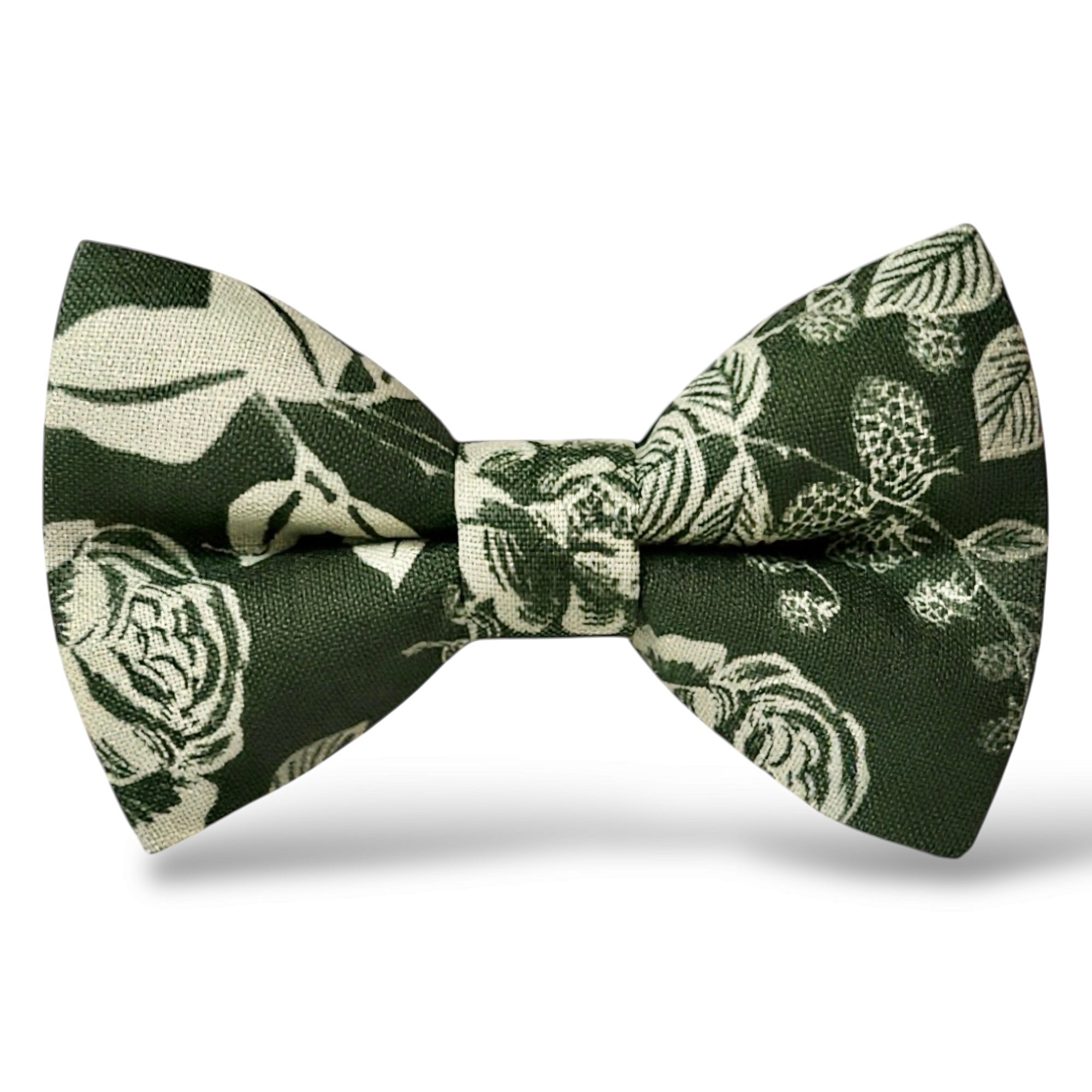 Floral Olive Green Bow Tie in Cotton For weddings, groomsmen and ring bearers.