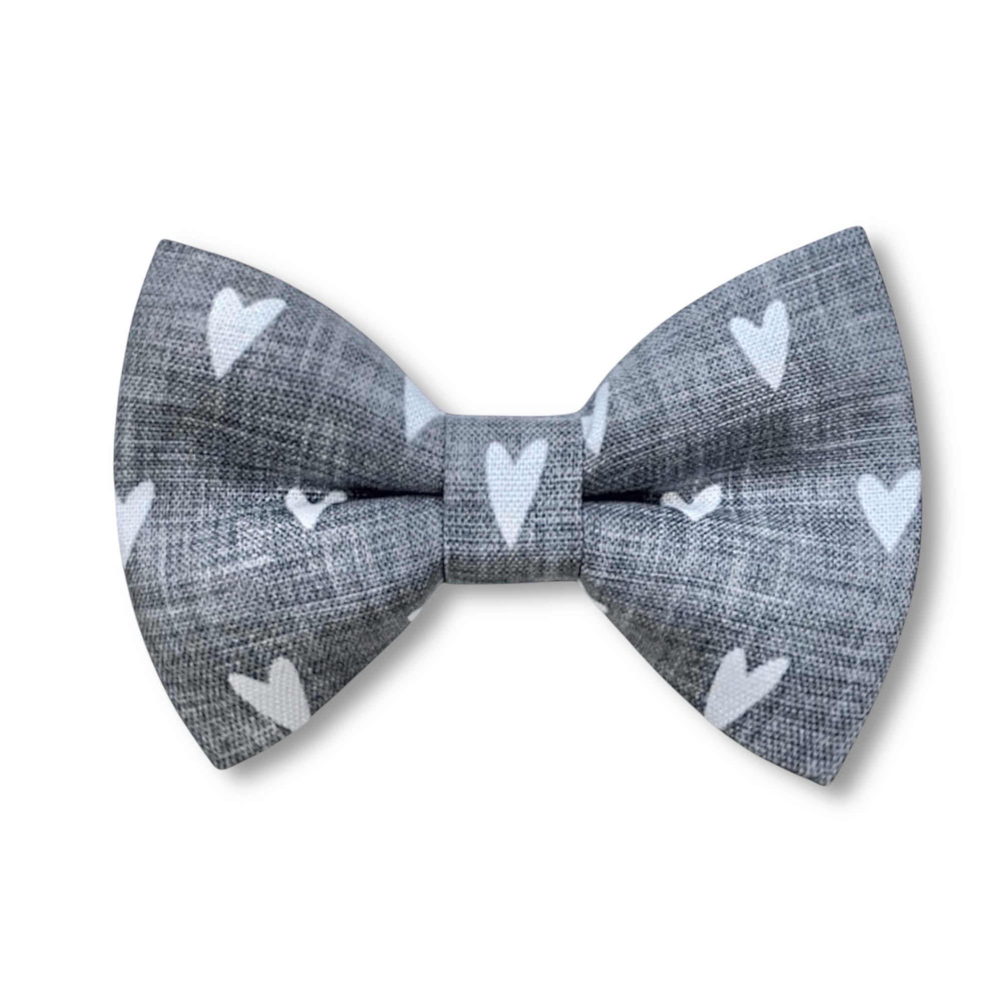 Valentines Day bow tie for men and kids in gray hearts.