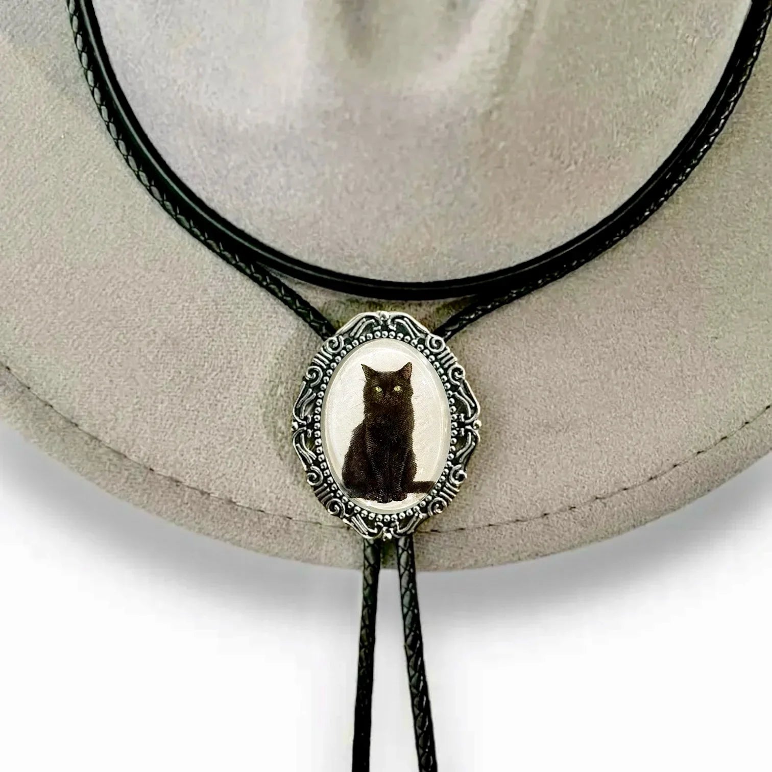 Bolo tie with black cat, Halloween bolo ties