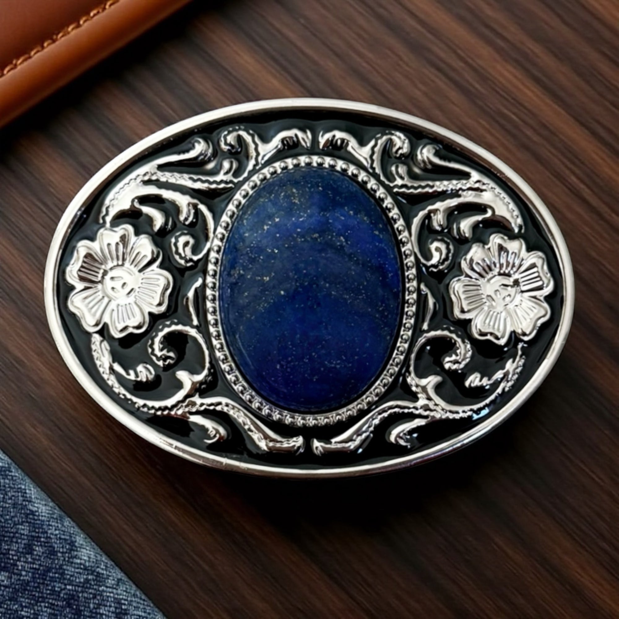 Blue Stone Belt Buckle Cowboy Western Accessory on option number two floral belt buckle