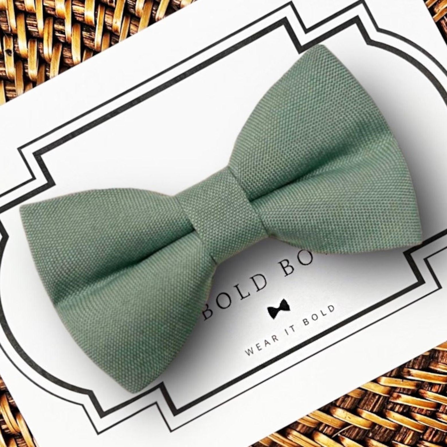 Sage green dog bow tie for weddings — wedding ring bearer dog bow tie in cotton, handmade in the USA pet bow tie for dog collars by The Bold Bow Tie.