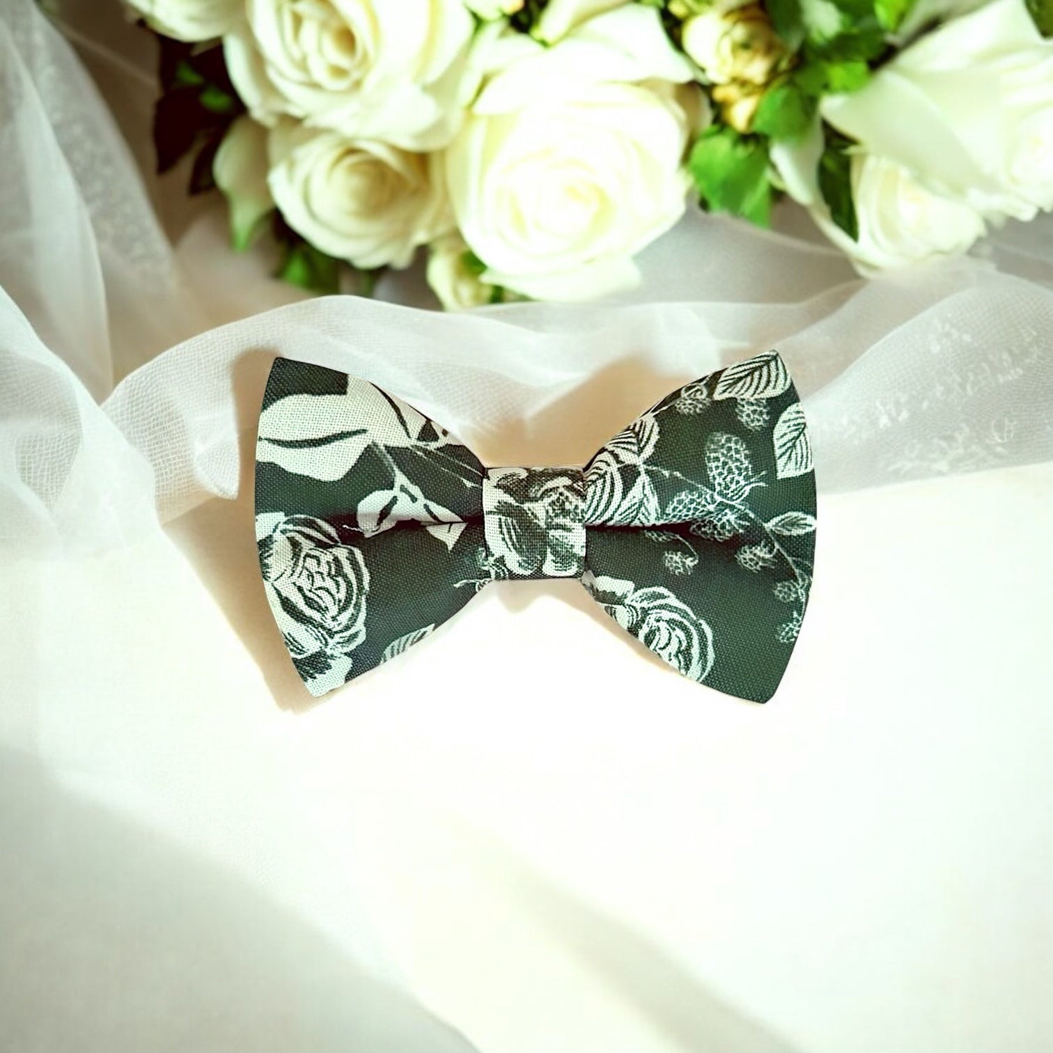 Floral Olive Green Bow Tie for wedding, groomsmen and ring bearer outfits.