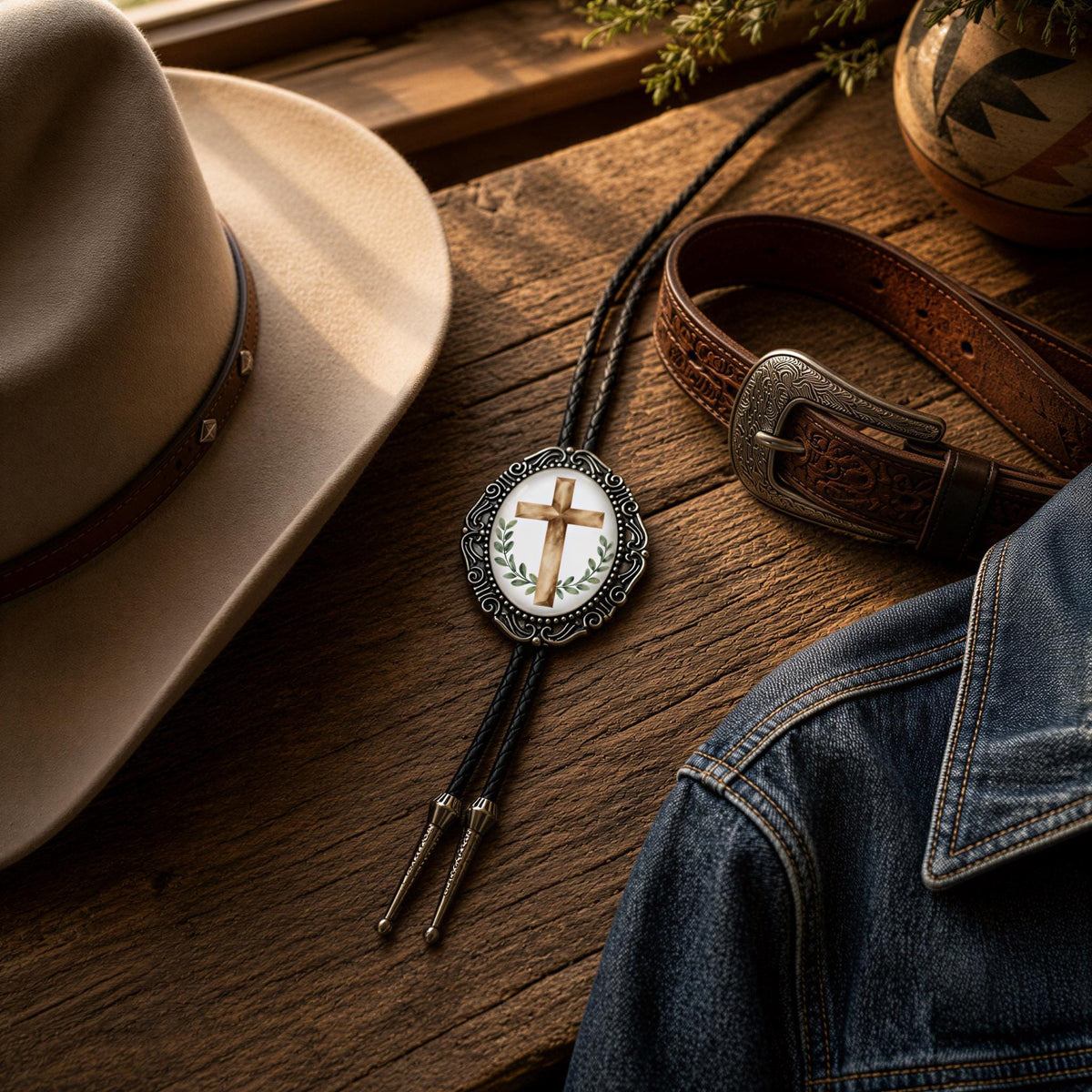 Church baptism confirmation present male fashion accessory vine design western wear.