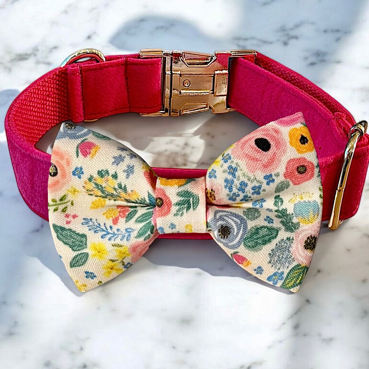 Wonderland Garden Pink Bow Tie Dog Collar