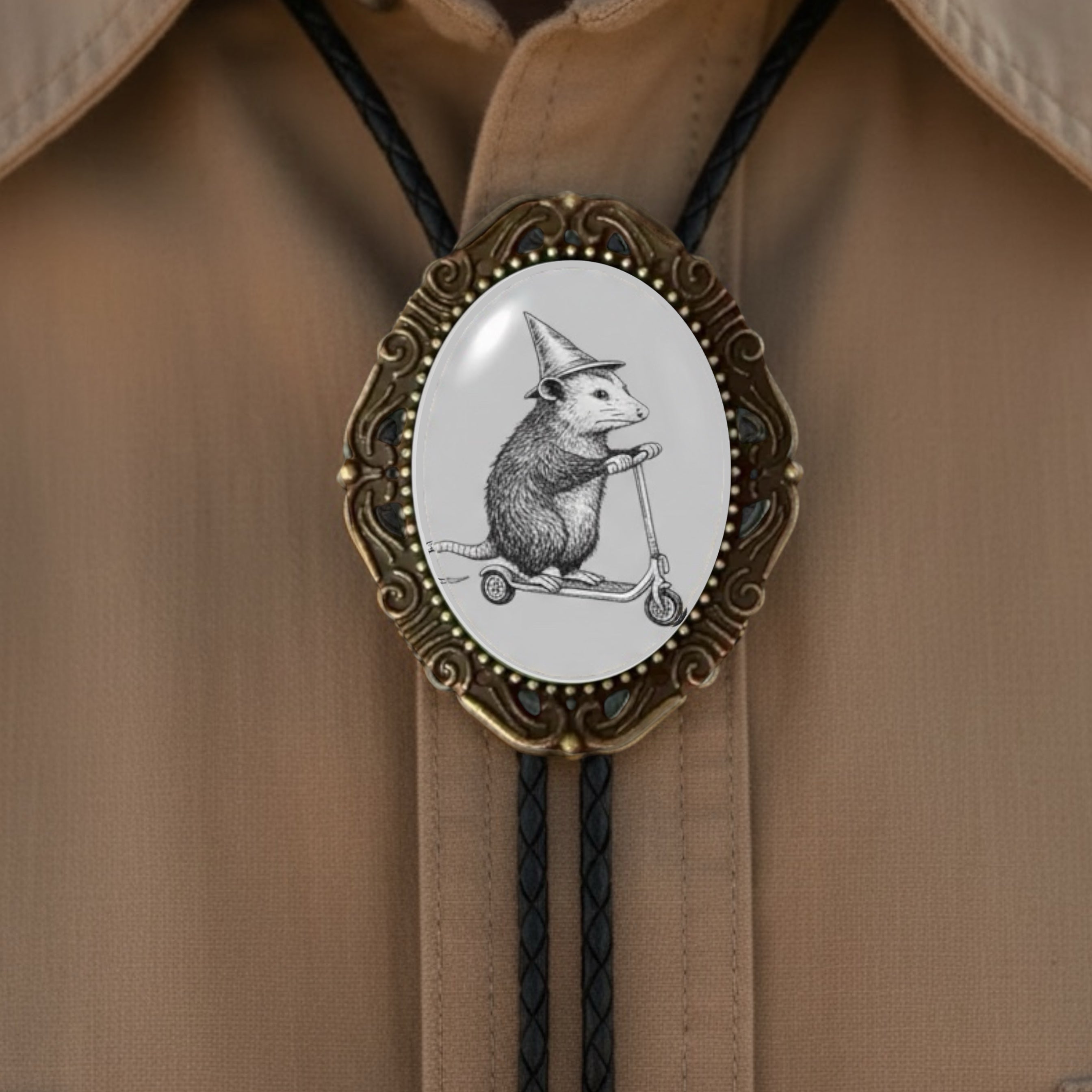 Opossum Jewelry Braided Leather Cord Silver Brass Tips USA Handmade Western Wedding Tie