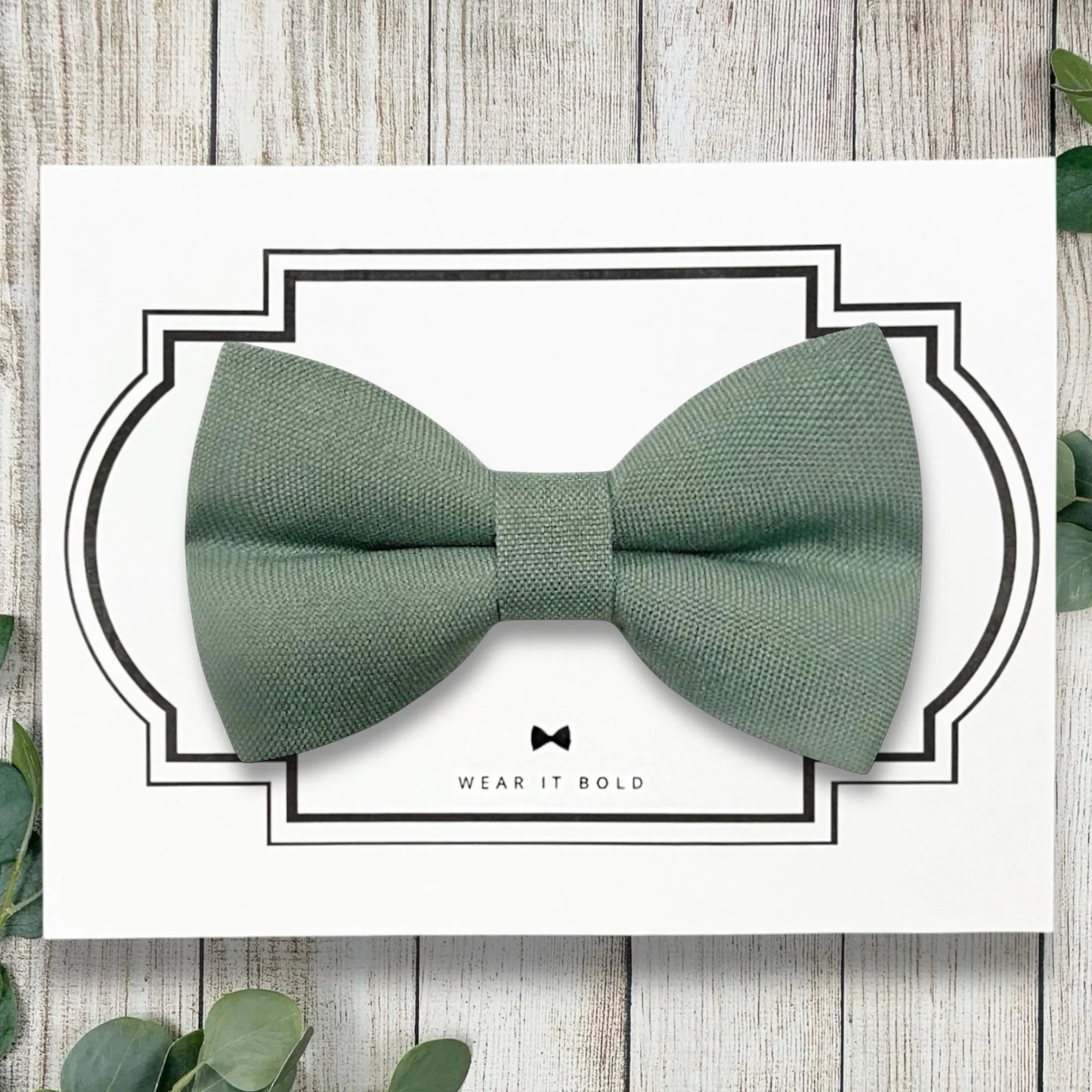 Sage green dog bow ties for dog wedding collars.
