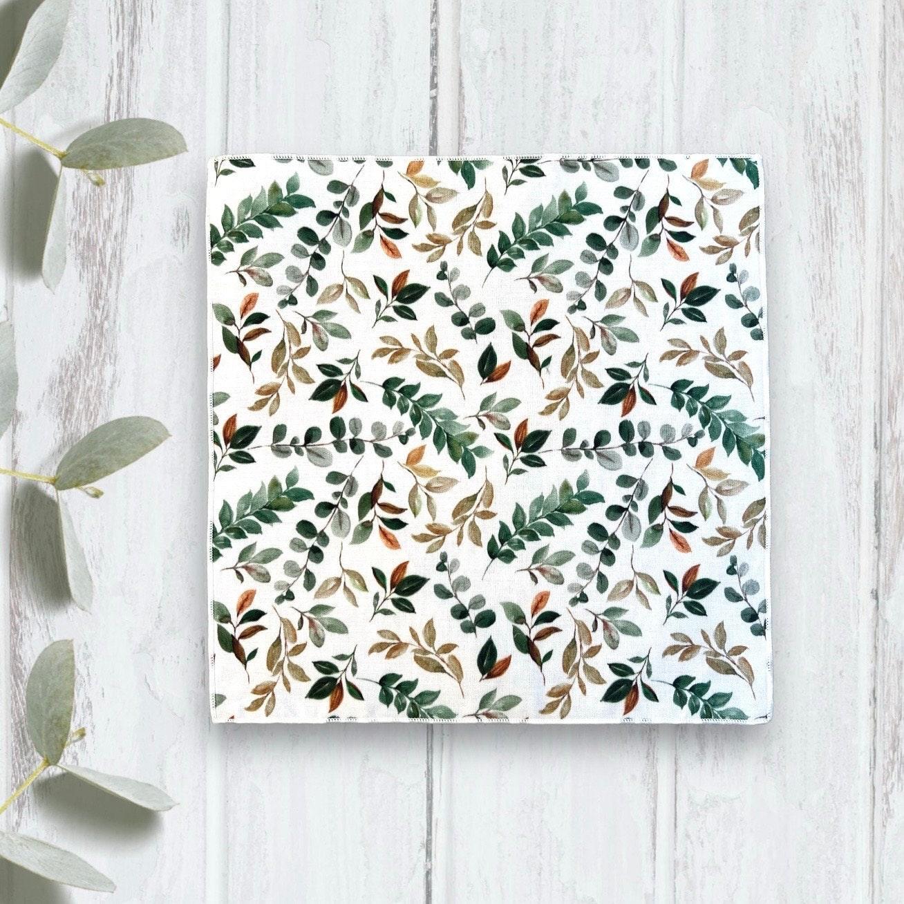 Sage green and gold floral men’s pocket square for wedding.