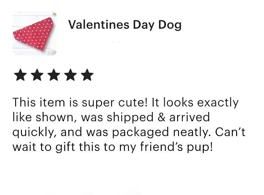 Fluffy tan dog wearing a handmade Stud Muffin dog bandana from The Bold Bow Tie, with product features including handmade design, comfortable collar slide-on fit, high-quality fabric, and sizes for all breeds.