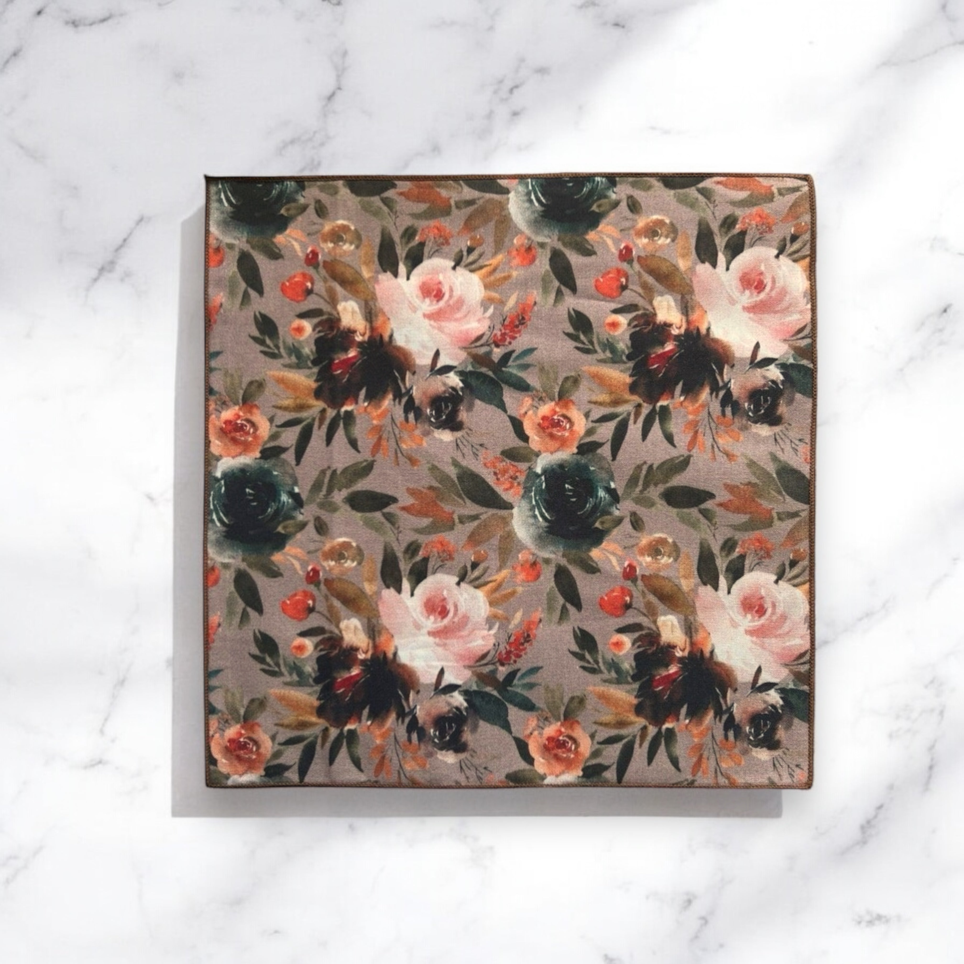 Taupe floral pocket square for wedding, groomsmen and groom.