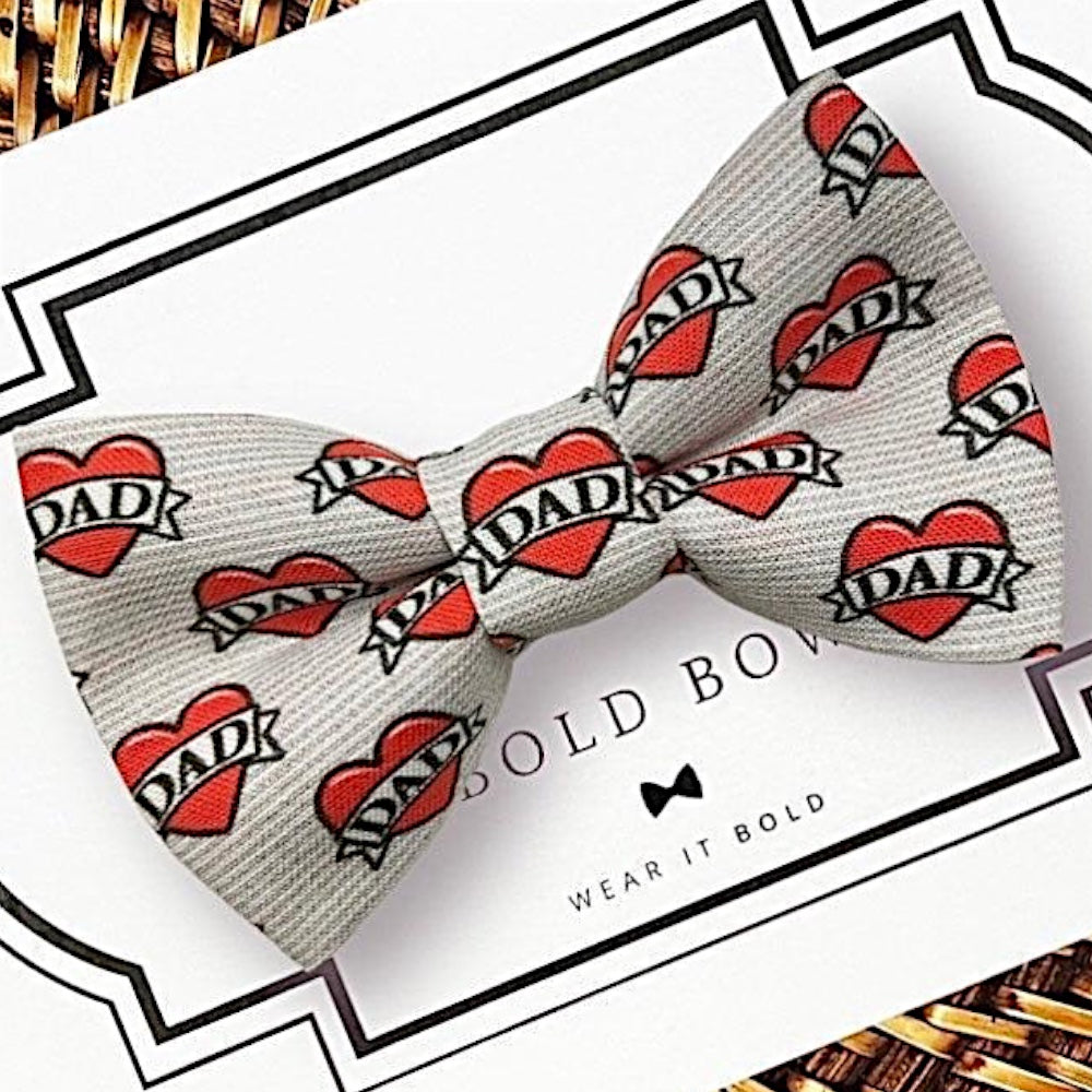 Dad Tattoo Dog Bow Tie | Valentine’s Day Dog & Cat Collar Accessory