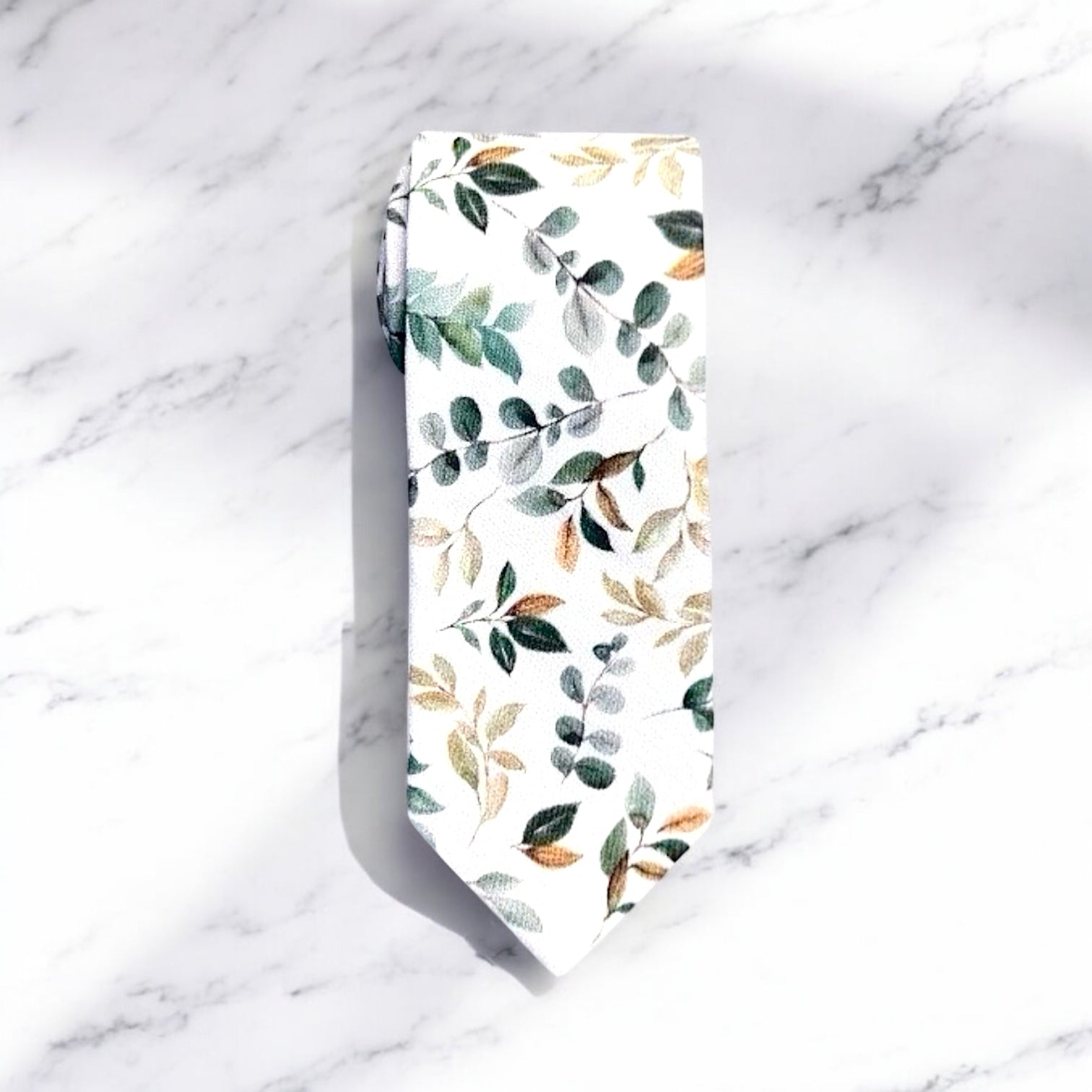 Sage green and gold floral men’s tie for wedding.