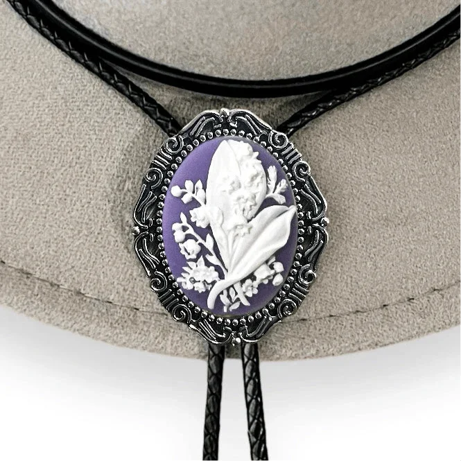 White Lilly of the Valley Bolo tie for men groomsmen and wedding.