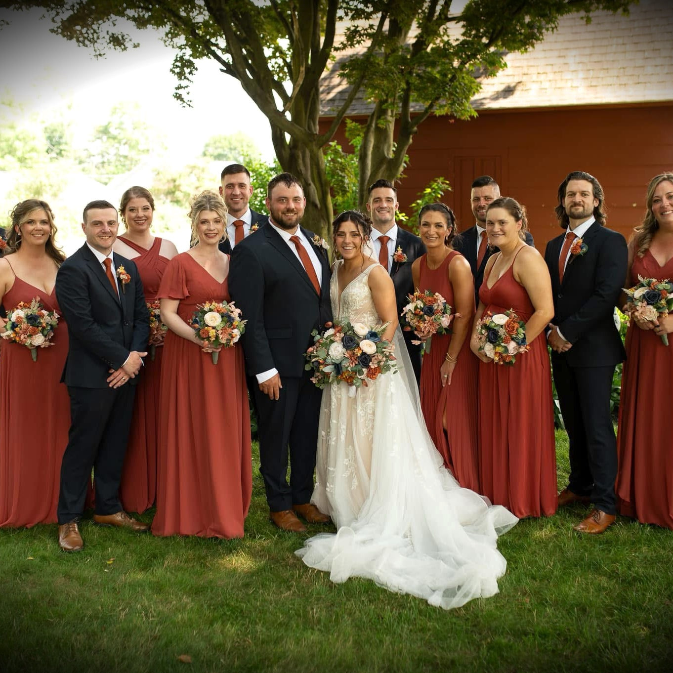 Burnt orange terracotta wedding party.