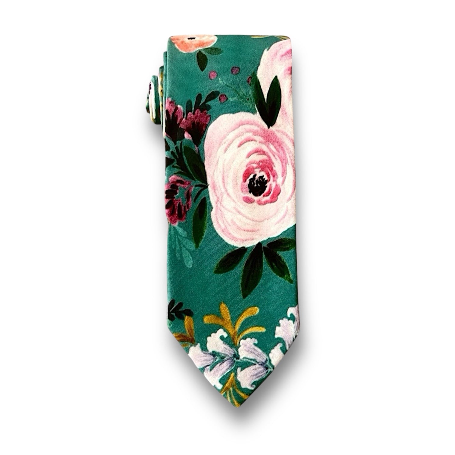 Teal floral necktie for men for wedding on a white background