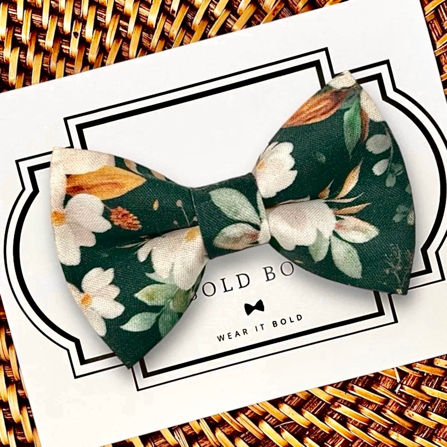 Emerald green floral dog bow tie or cat bow tie for dog collar or cat collar.