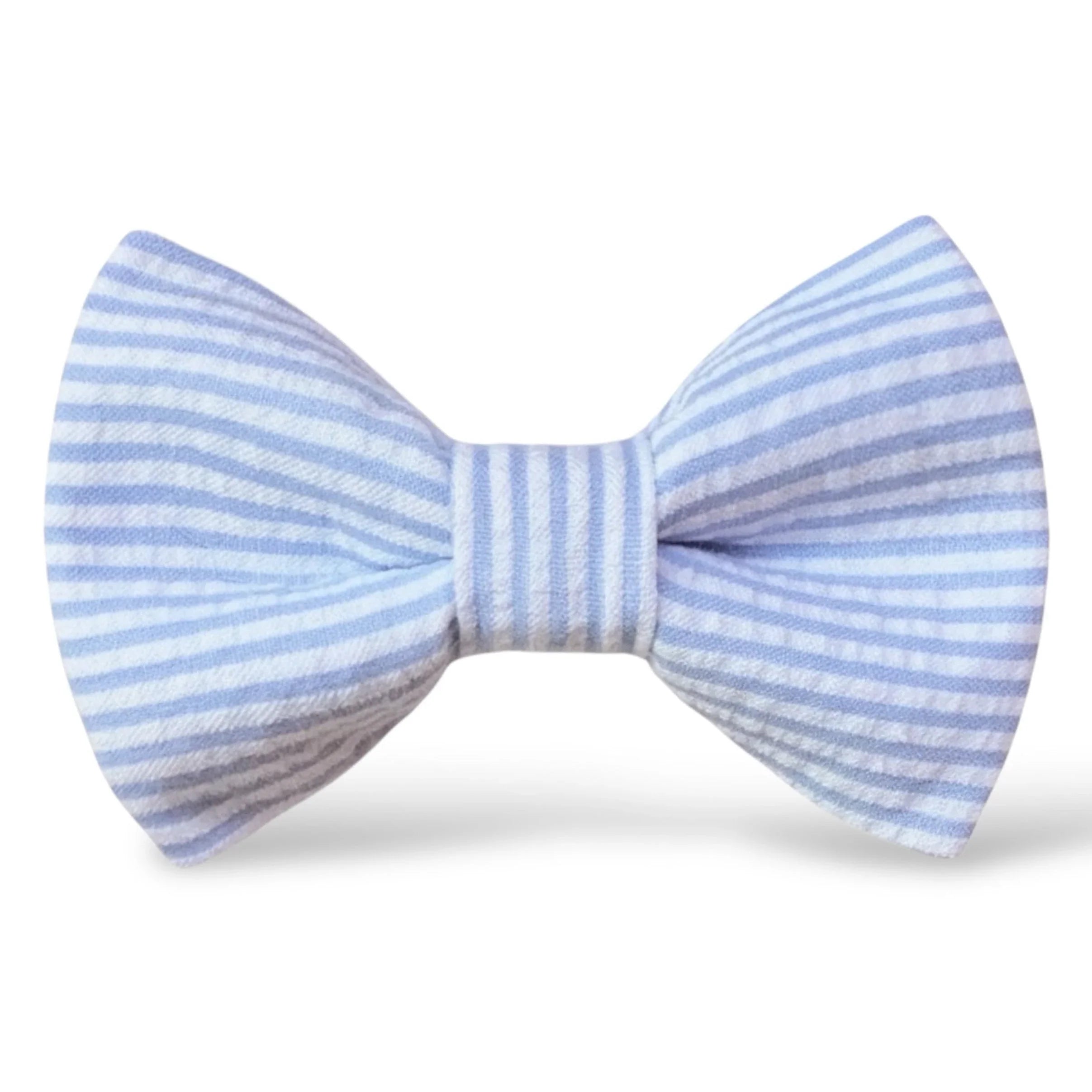 Easter blue and white striped bow tie for toddlers, boys, and men on a white background