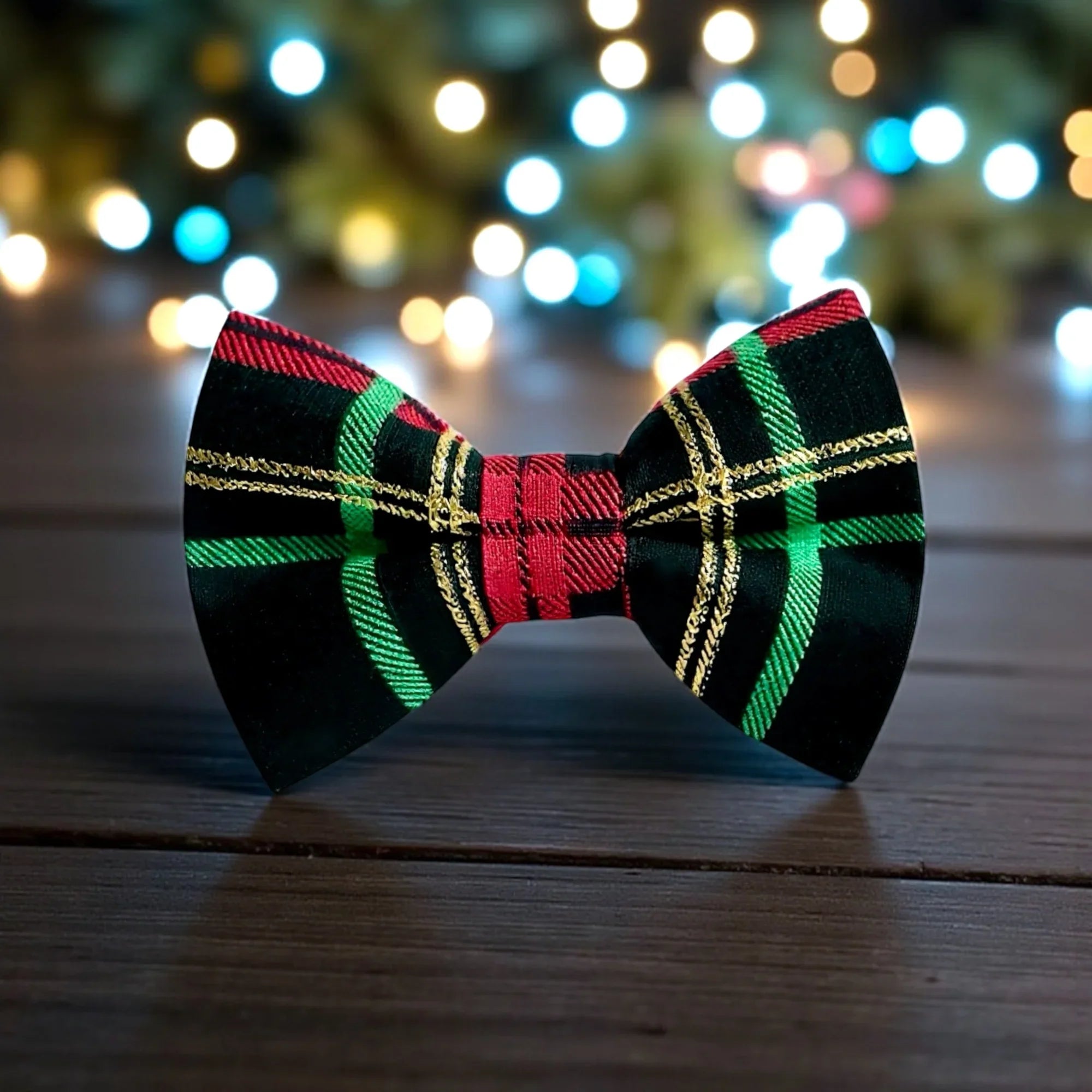 Plaid bow tie in red green and black