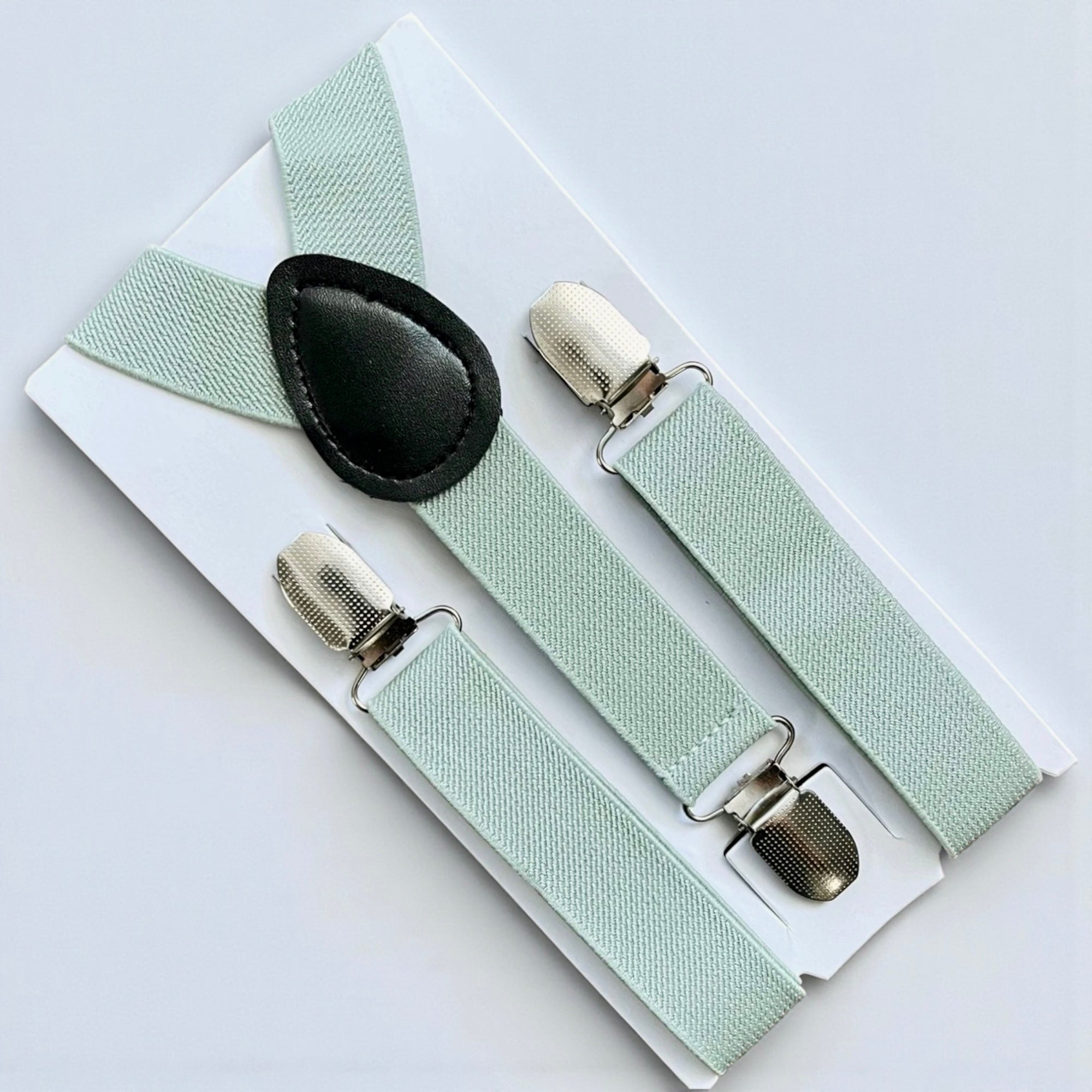 Sage suspenders with silver clips for groomsmen, ring bearers and wedding.