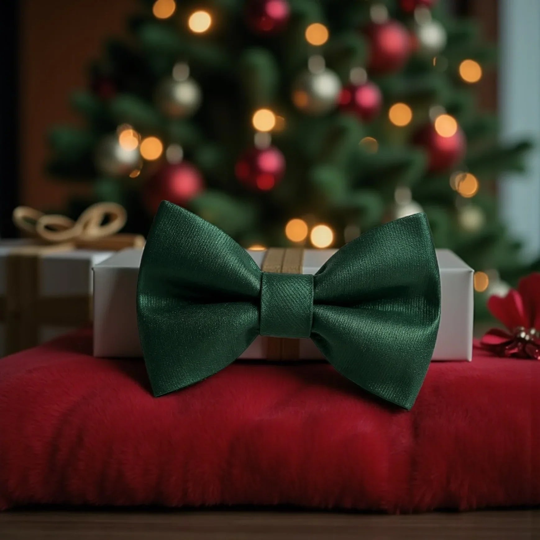 Green bow tie for Christmas and winter parties for men, boys and toddlers.
