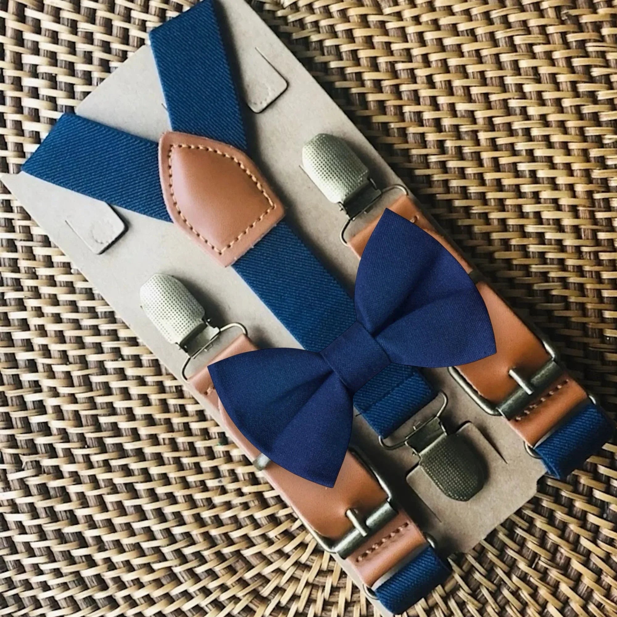 Navy bow tie and suspenders