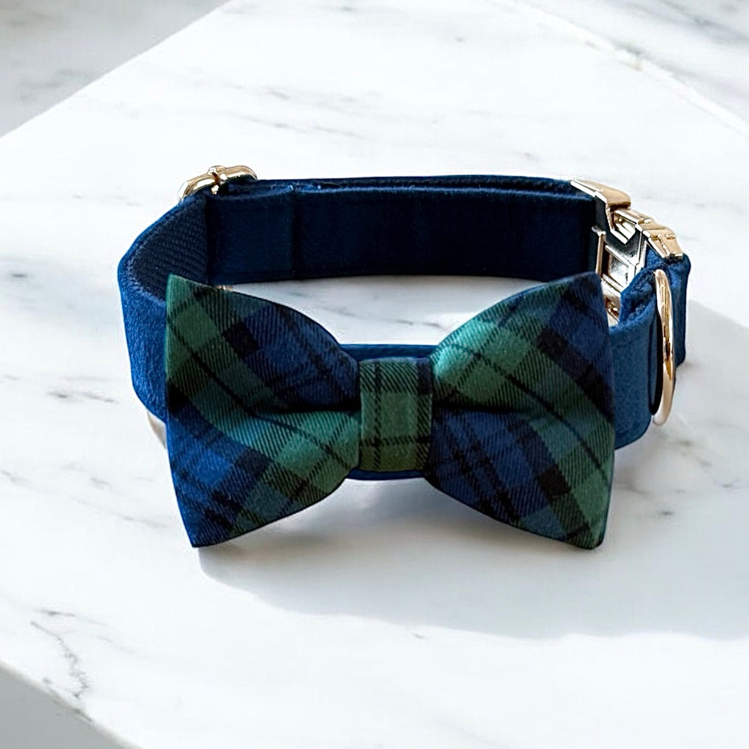 Blue & Green Tartan Bow Tie Dog Collar