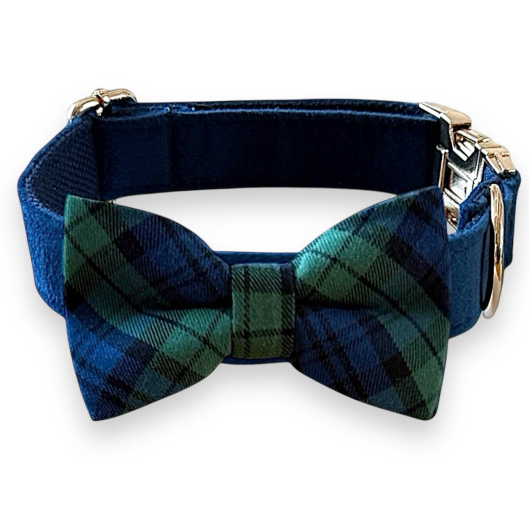 Blue & Green Tartan Bow Tie Dog Collar